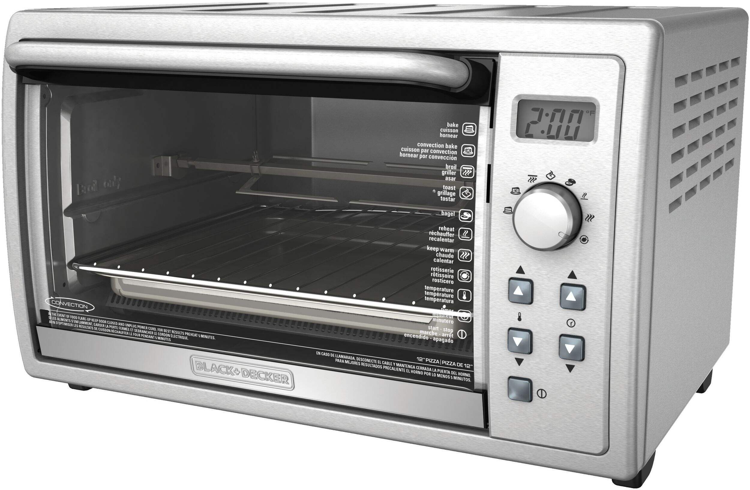 Black & Decker Digital Convection Toaster Oven w/ Rotisserie, Stainless Steel, 6-Slices Front_Three_Fourths_Angled_Left