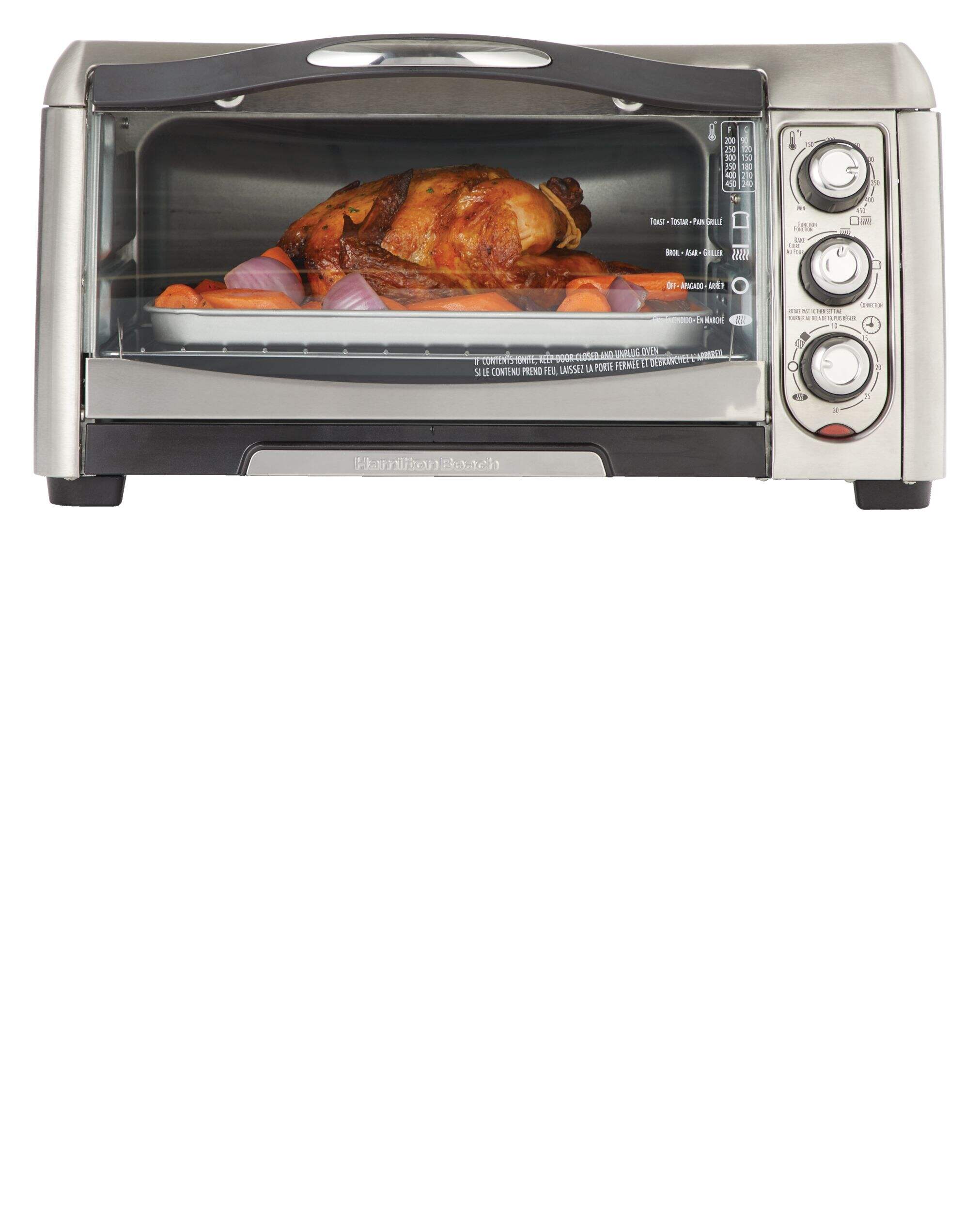 Hamilton Beach EasyReach Convection Toaster Oven w/ 3 Functions, Stainless Steel, 6Slices