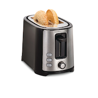 Hamilton Beach Wide Slots Toaster w/ 6 Settings, Stainless Steel, Black, 2-Slices Front_Three_Fourths_Angled_Right