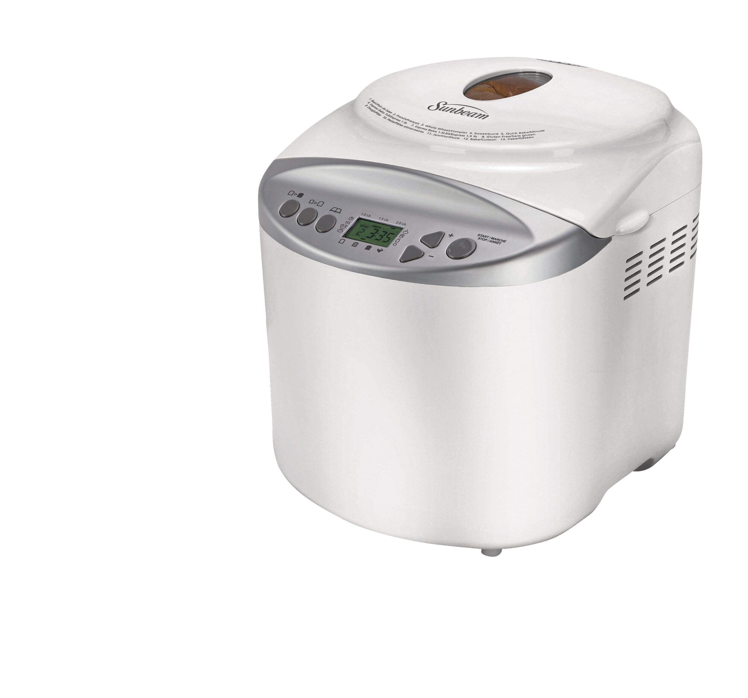 Sunbeam Bread Maker w/ 13 Digital Functions, White, 2lb Front_Angled_Left