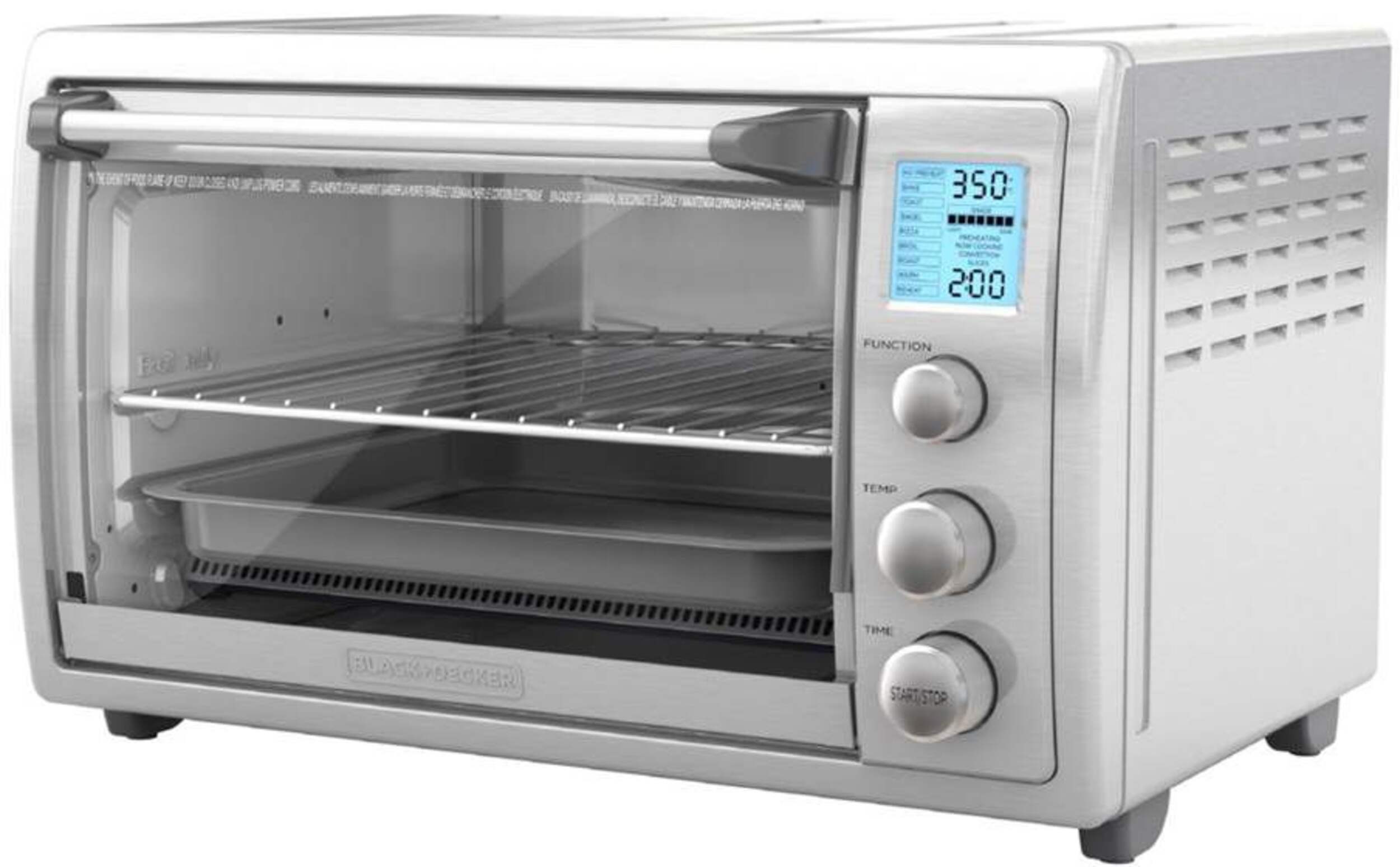 Black & Decker Digital No Pre-heat Convection Toaster Oven w/ 9 Functions, Stainless Steel, 8-Slices Front_Angled_Left