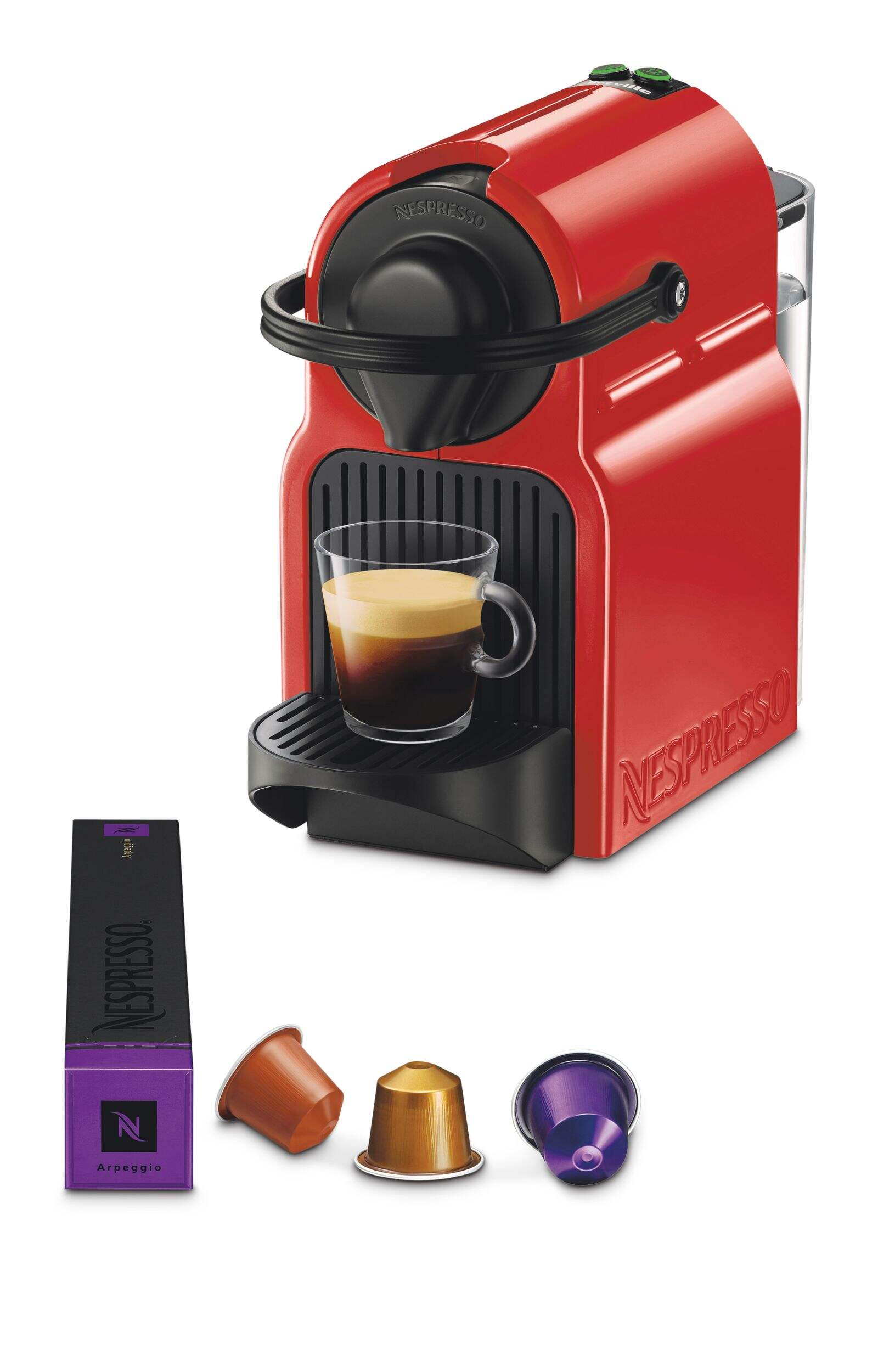 Nespresso Inissia Espresso Machine by Breville, Ruby Red Front_Three_Fourths_Angled_Left