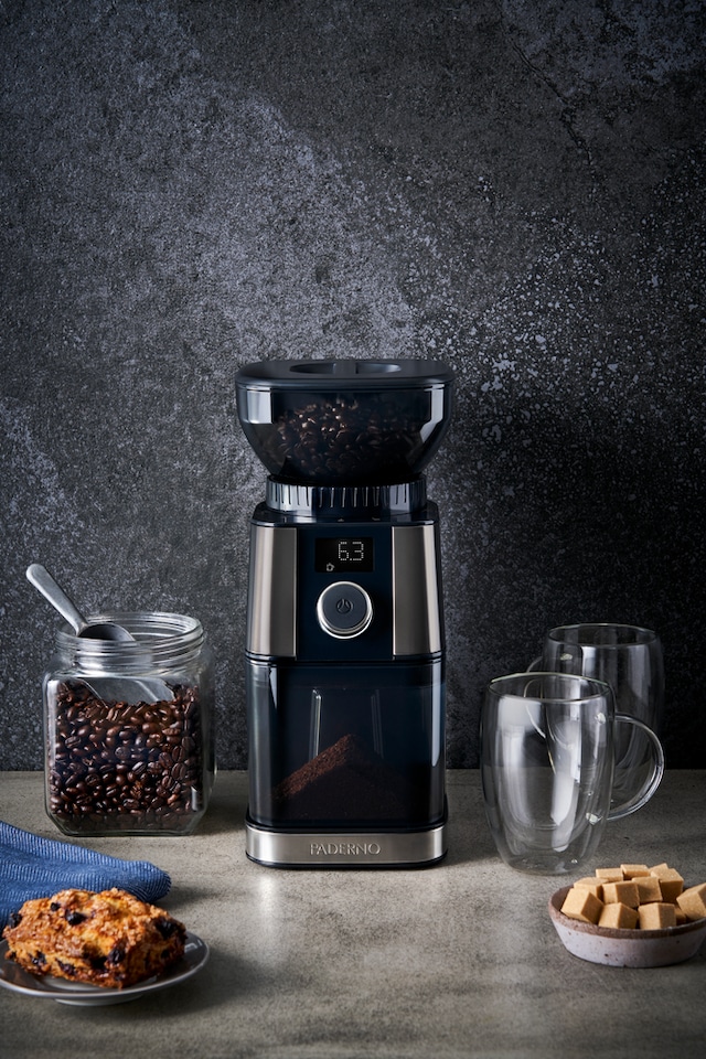 PADERNO Burr Grinder w/ 30 Setting Options, Black Stainless Steel, 12