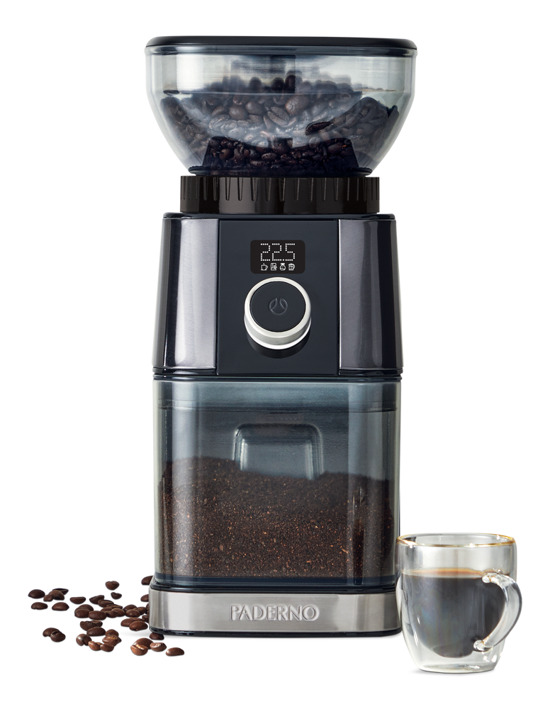 PADERNO Burr Grinder w/ 30 Setting Options, Black Stainless Steel, 12