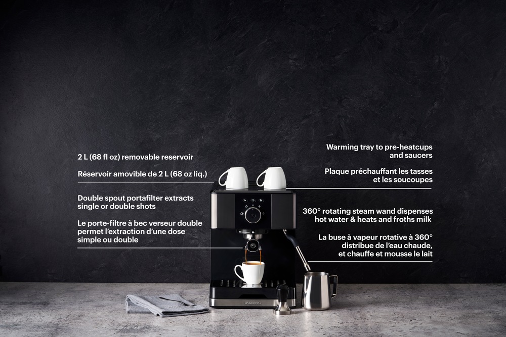 PADERNO Espresso Maker, 20 Bar Pump, Black Stainless Steel Canadian Tire