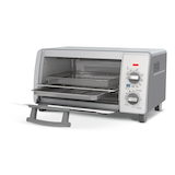 Black & Decker Air Fryer Toaster Oven w/ 5 Functions, Stainless Steel, 4-Slices Front_Three_Fourths_Angled_Left
