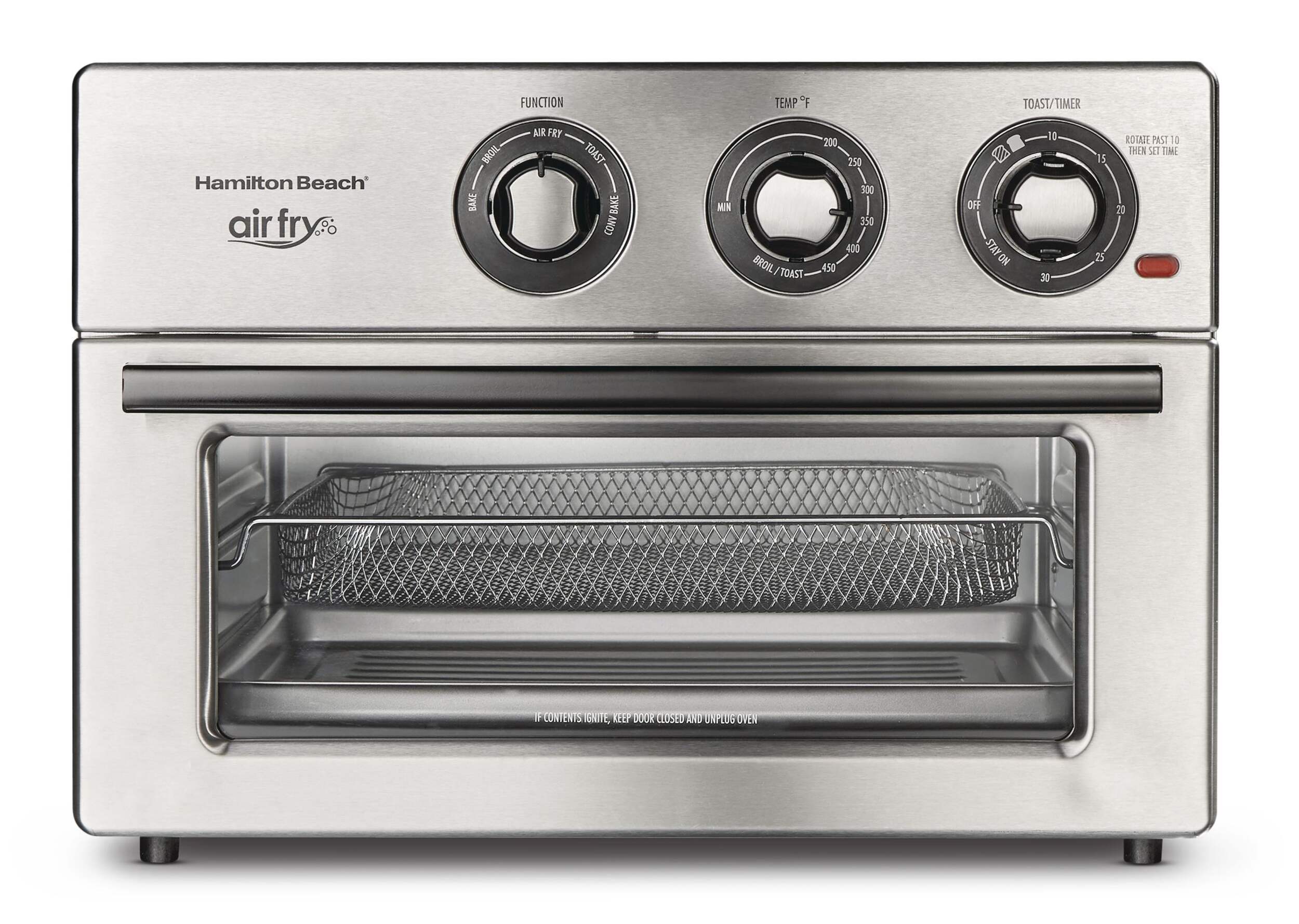 Hamilton Beach Convection Air Fryer Toaster Oven w/ 6 Functions, Stainless Steel, 6-Slices Front_Flat