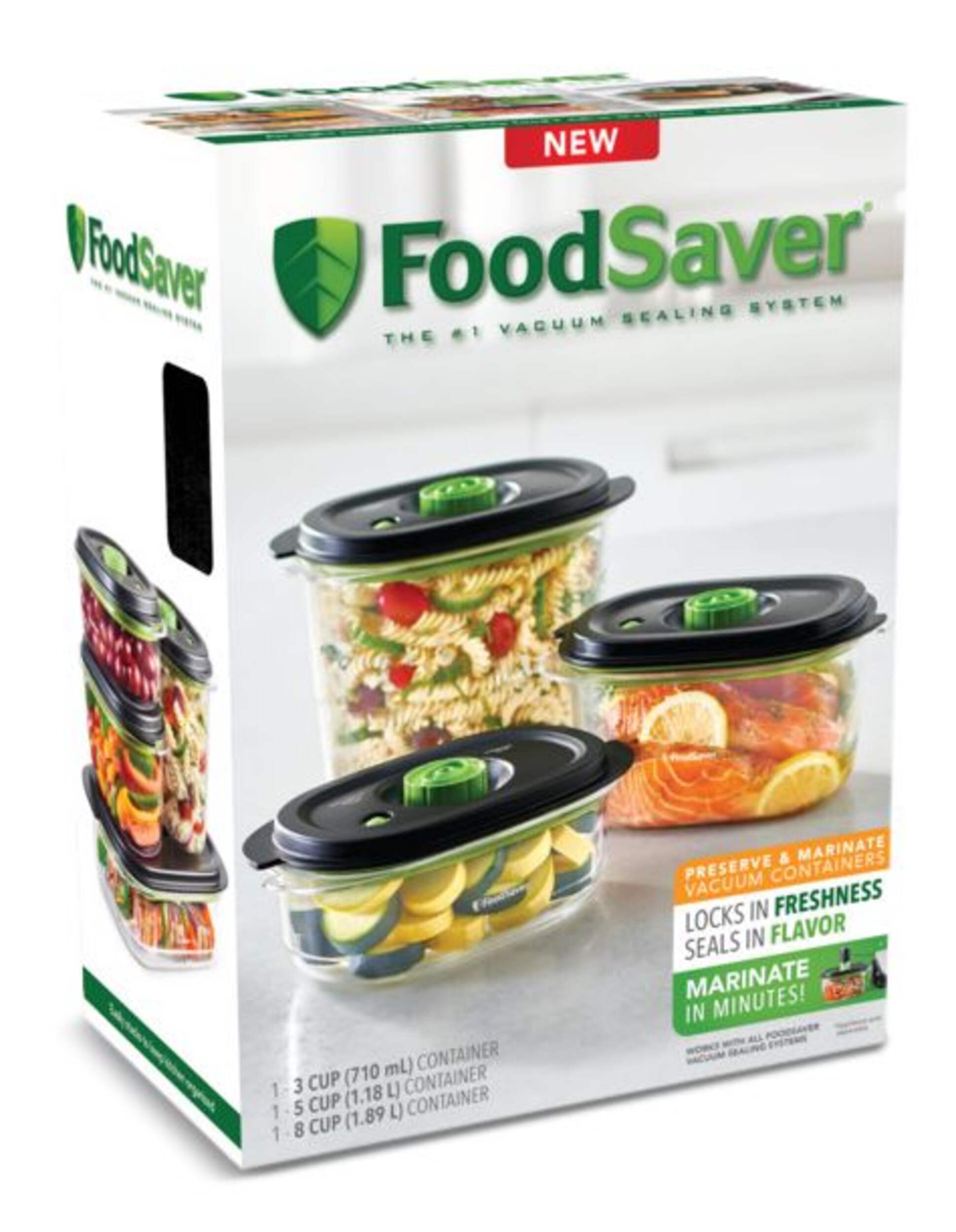 FoodSaver Marinate & Preserve Containers Set, BPA-Free, 3-pc Front_Angled_Right