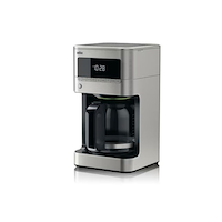 Braun BrewSense Programmable Coffee Maker w/ Glass Carafe, Stainless Steel, 12 Cups Front_Angled_Left