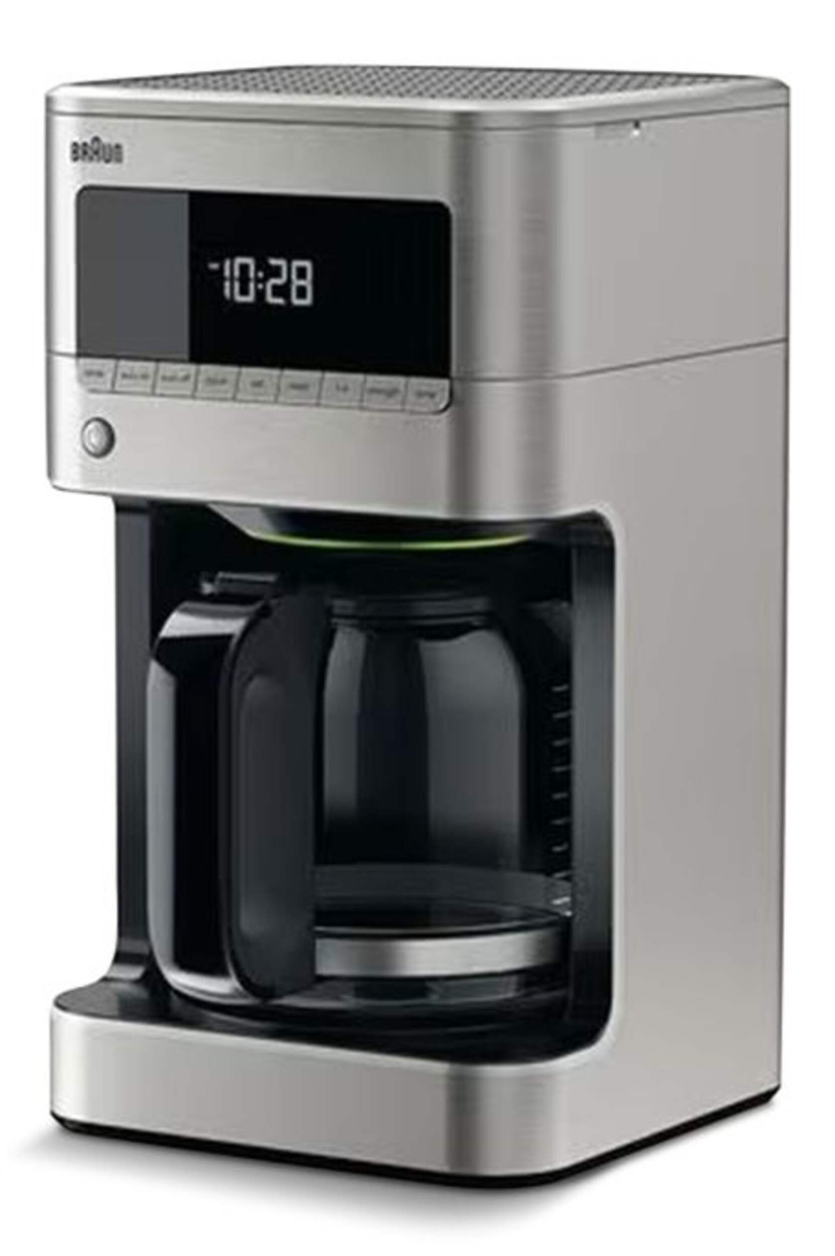 Cafetière programmable Braun BrewSense avec carafe en verre, acier inoxydable, 12 tasses Front_Angled_Left