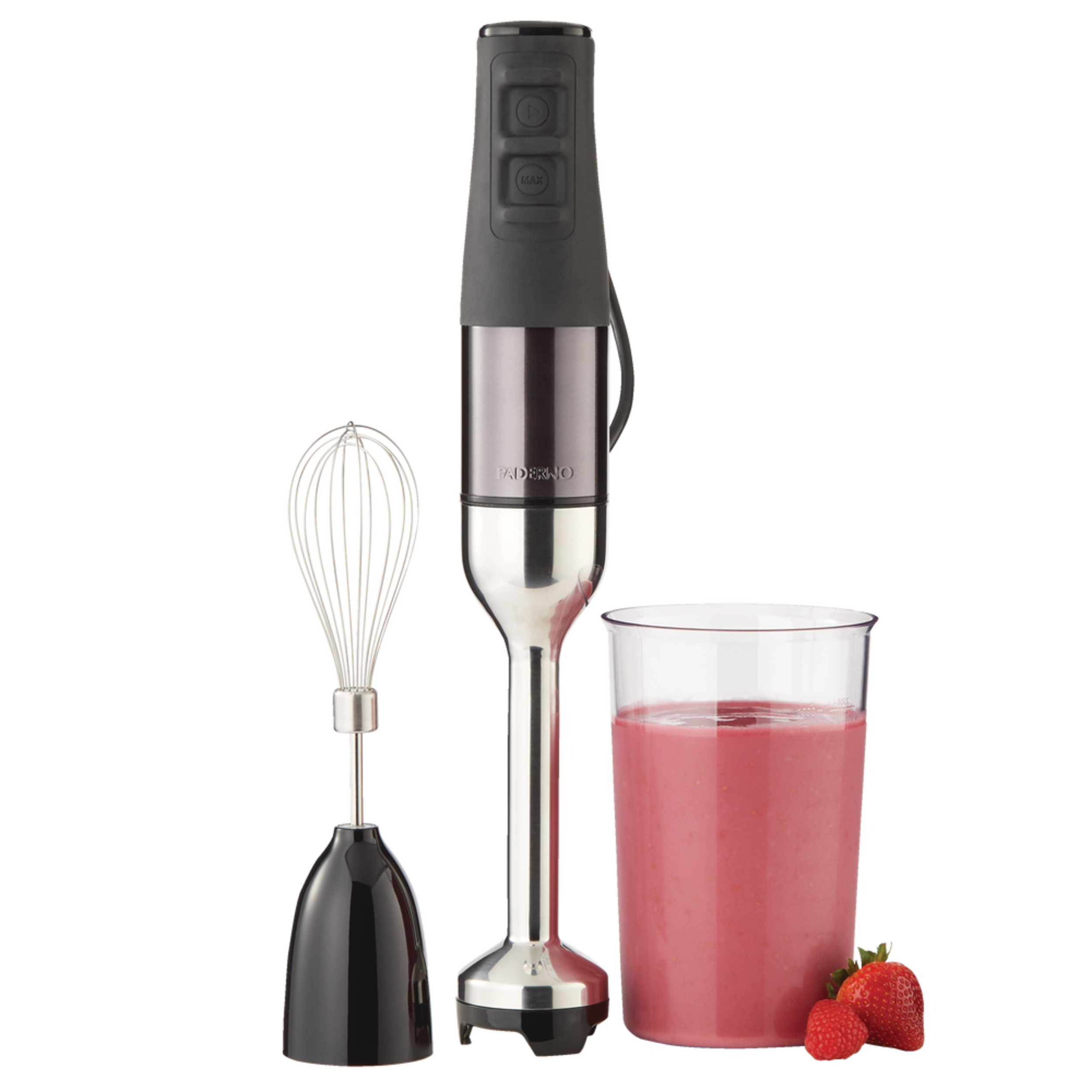 PADERNO 2-Speed Corded Hand Blender w/ Vortex Blade, Black Stainless Steel Front_Flat