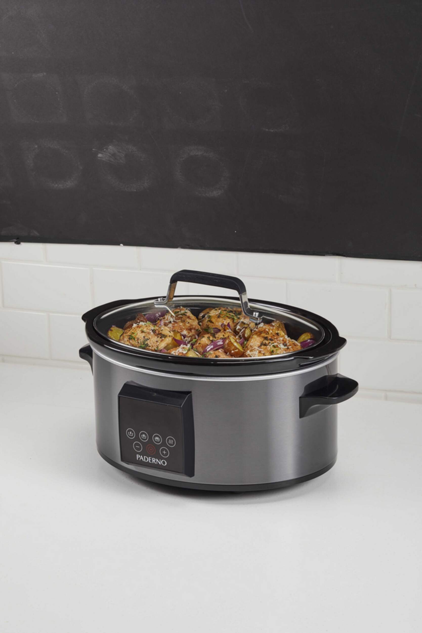 PADERNO Digital Programmable Slow Cooker, Black Stainless Steel, 6qt