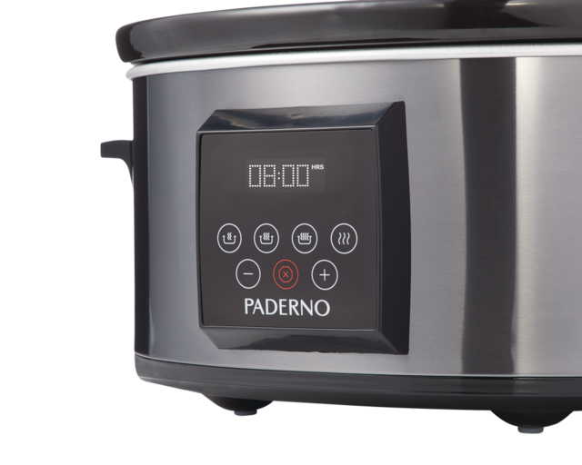 PADERNO Digital Programmable Slow Cooker, Black Stainless Steel, 6qt