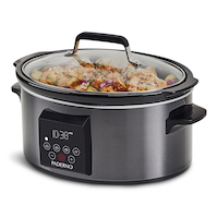 PADERNO Digital Programmable Slow Cooker, Black Stainless Steel, 6qt Front_Three_Fourths_Angled_Left