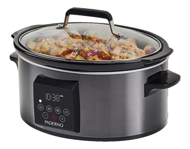 PADERNO Digital Programmable Slow Cooker, Black Stainless Steel, 6qt