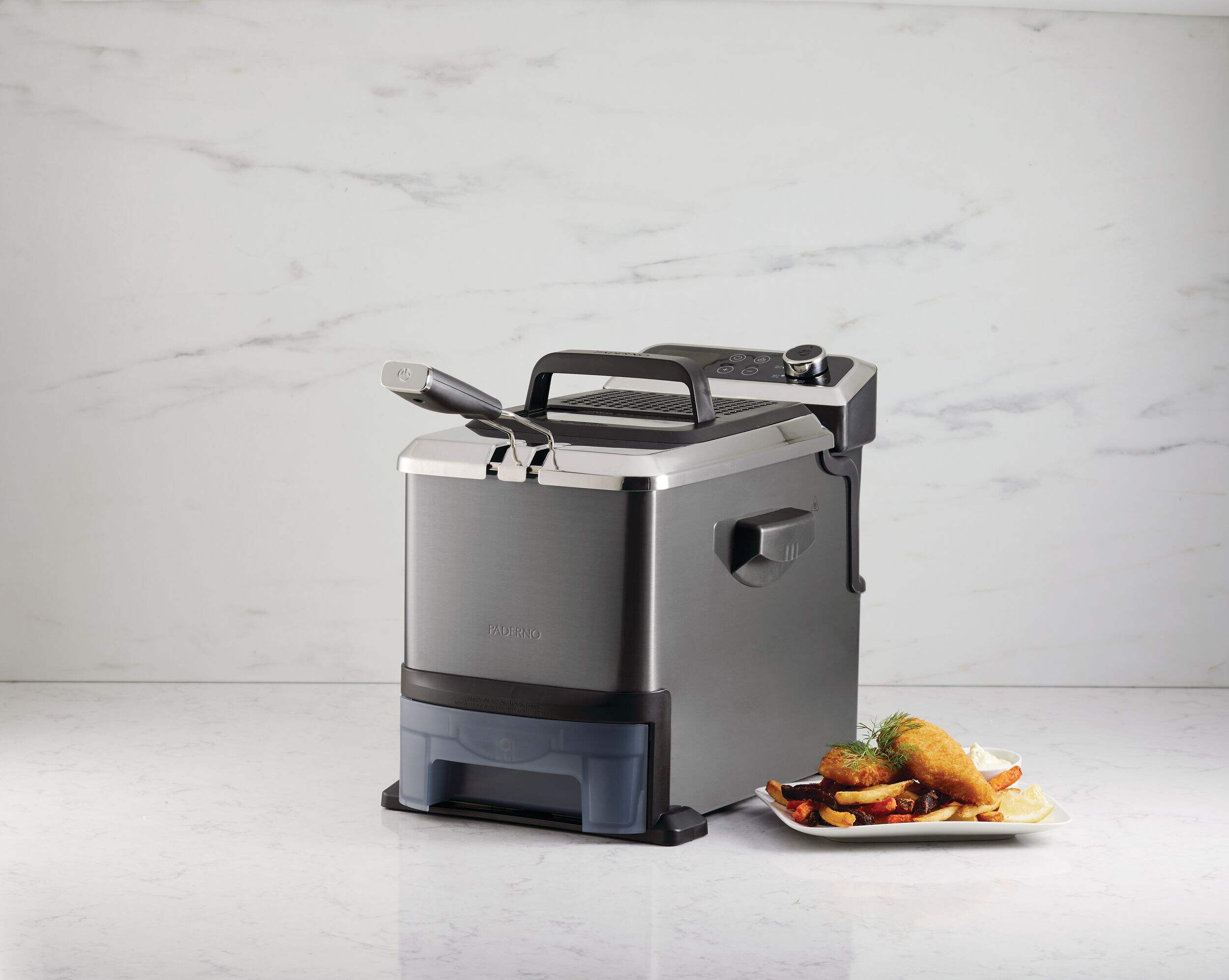 Friteuse à vidange automatique PADERNO avec affichage numérique et filtre à huile, acier