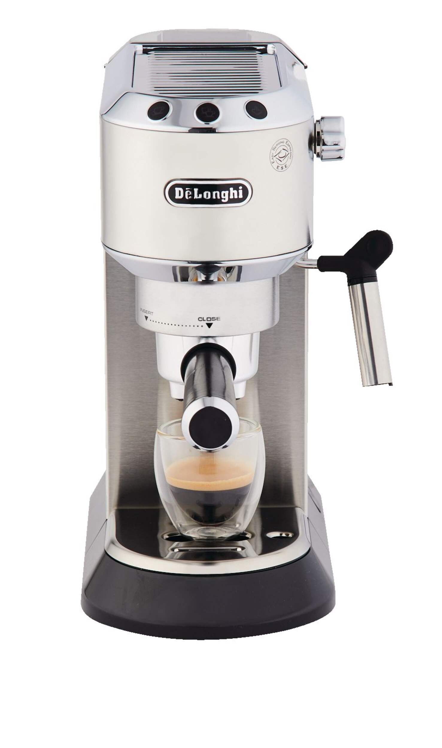 DeLonghi Dedica Espresso & Cappuccino Maker, 15-Bar Pump, Stainless Steel Front_Flat