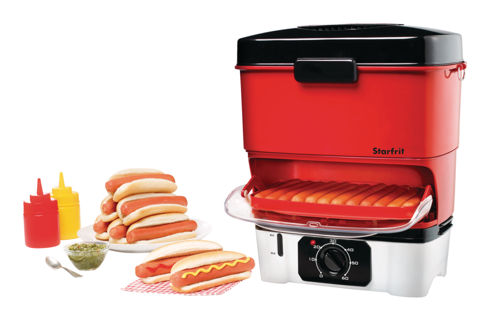 Starfrit Heritage Portable & Compact Electric Hot Dog Steamer, Red