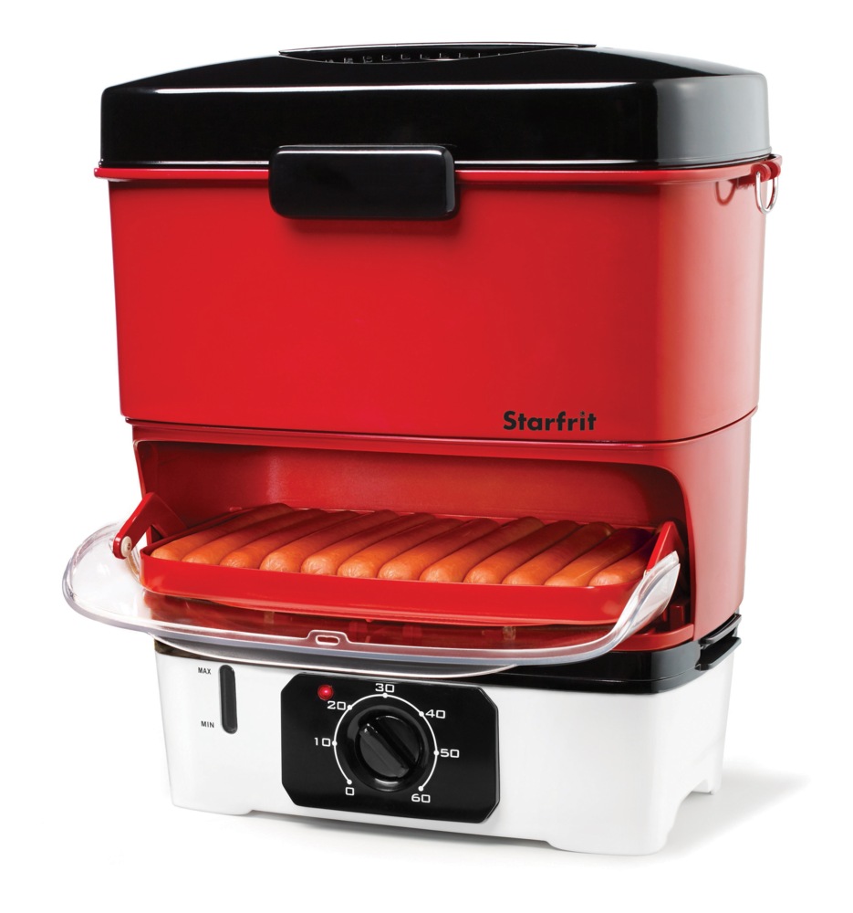 Starfrit Heritage Portable & Compact Electric Hot Dog Steamer, Red
