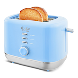 Dash Compact Toaster w/ 7 Settings, Blue, 2-Slices Front_Angled_Left