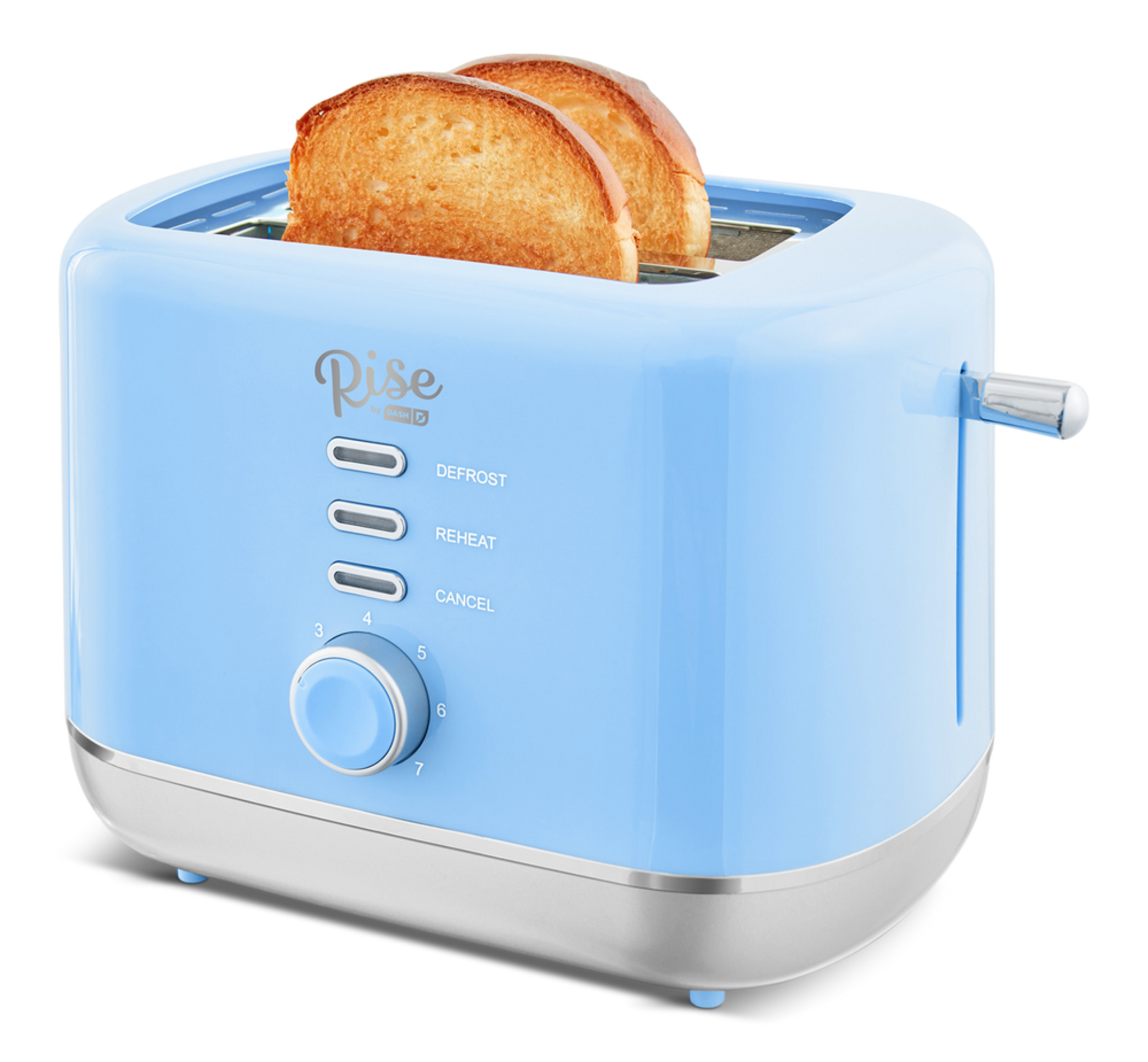 Dash Compact Toaster w/ 7 Settings, Blue, 2-Slices Front_Angled_Left