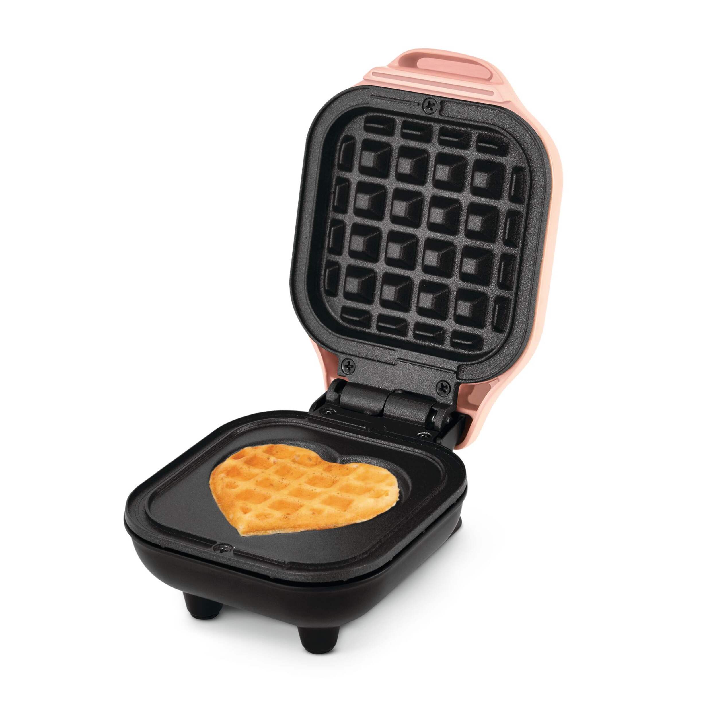 Dash Heart Compact Mini, Non-Stick Waffle Maker, Pink Front_Three_Fourths_Angled_Left