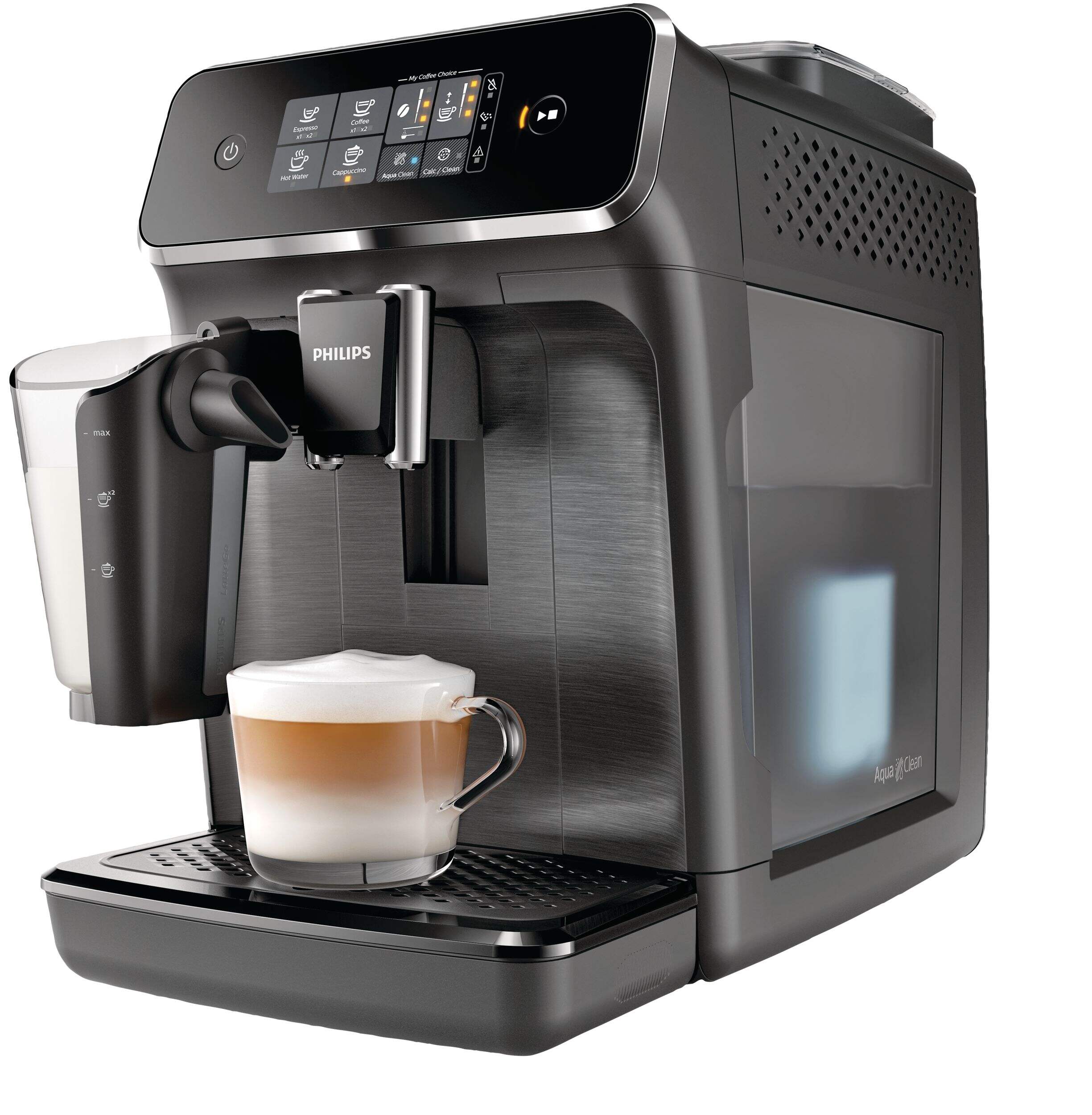 Philips 2200 Series Fully Automatic Espresso & Cappuccino Maker w/ Milk Frother, Black Front_Three_Fourths_Angled_Left