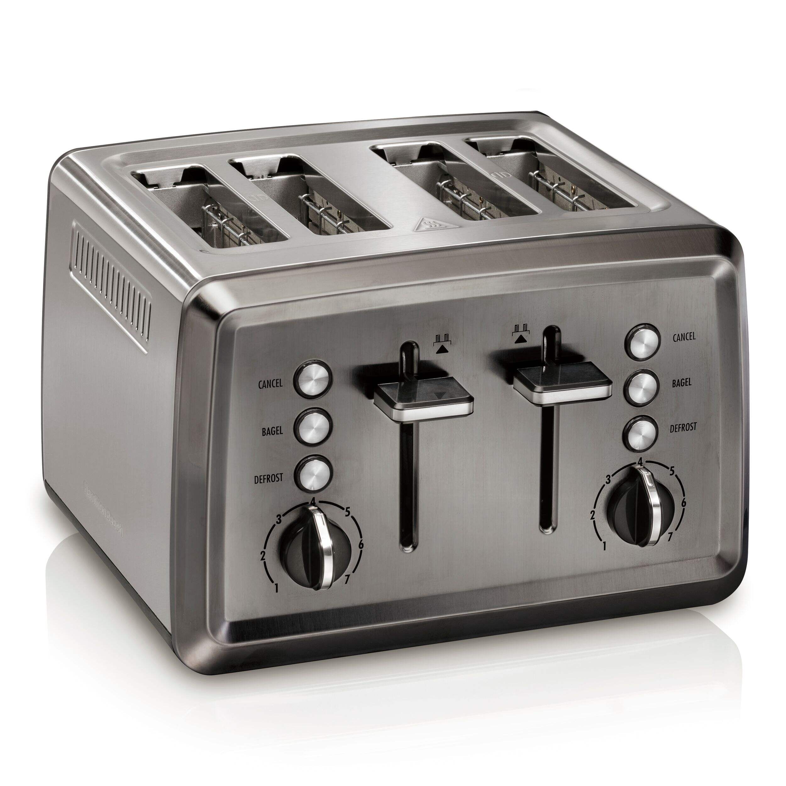 Hamilton Beach Elite Extra Wide Slots Toaster w/ 7 Settings, Stainless Steel, Black, 4-Slices Front_Three_Fourths_Angled_Right