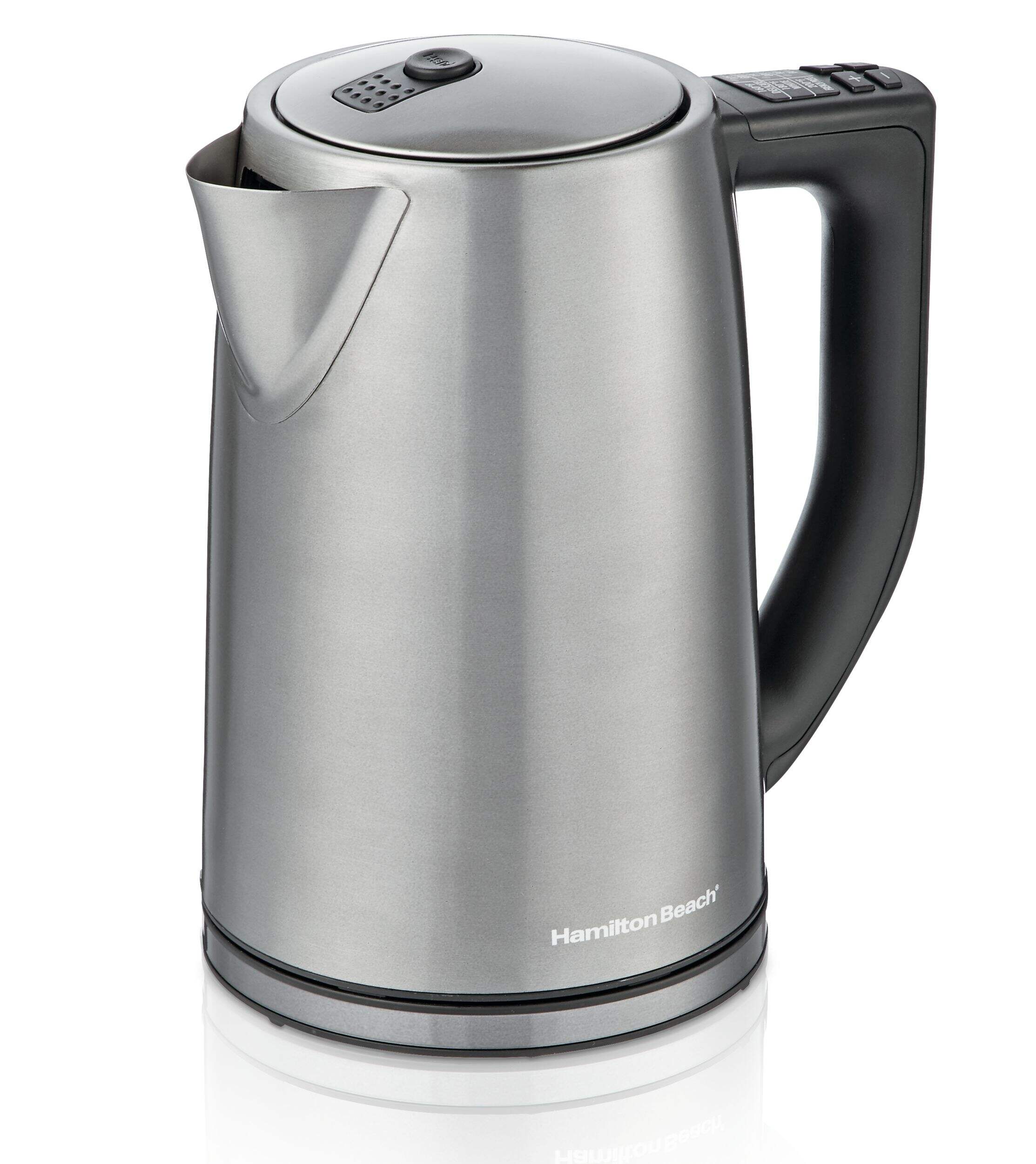 Hamilton Beach Elite Cordless Electric Kettle w/ Auto Shut Off & Blue LED Light, Stainless Steel, 1.7L Front_Angled_Left