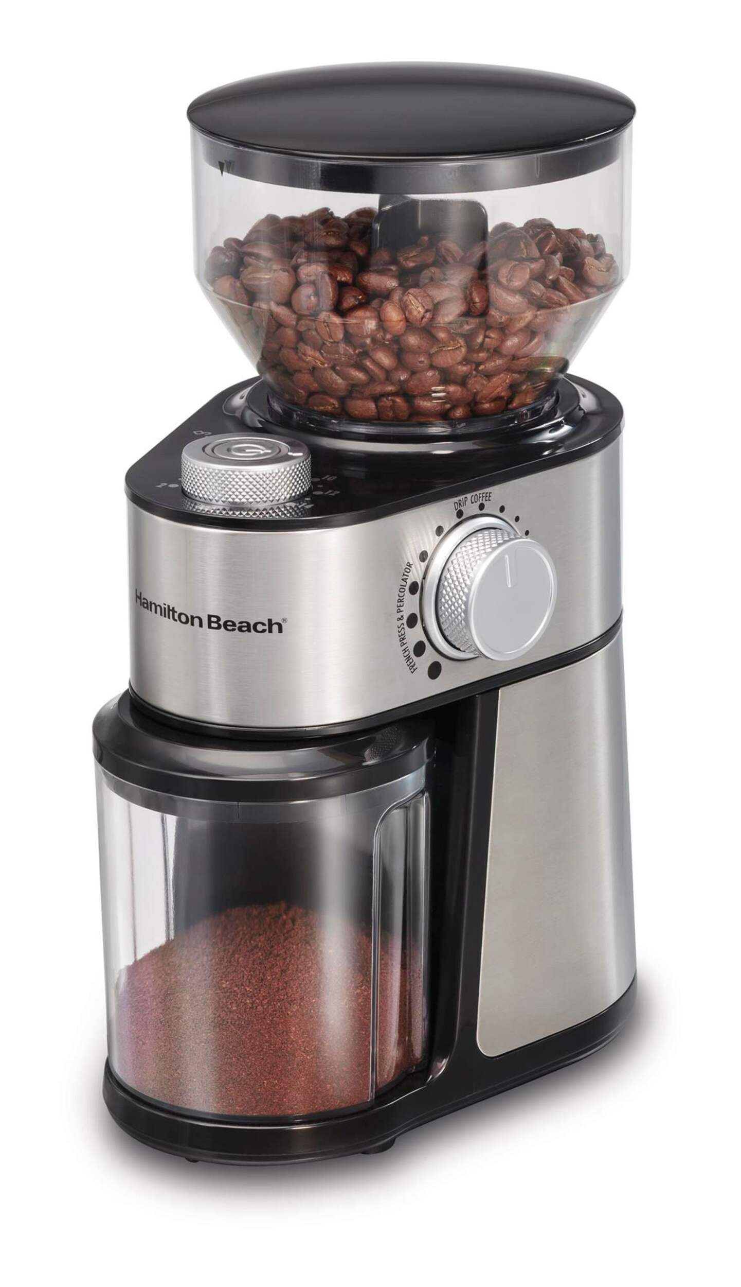 Hamilton Beach Adjustable Burr Coffee Grinder, 14-Cup Front_Angled_Left