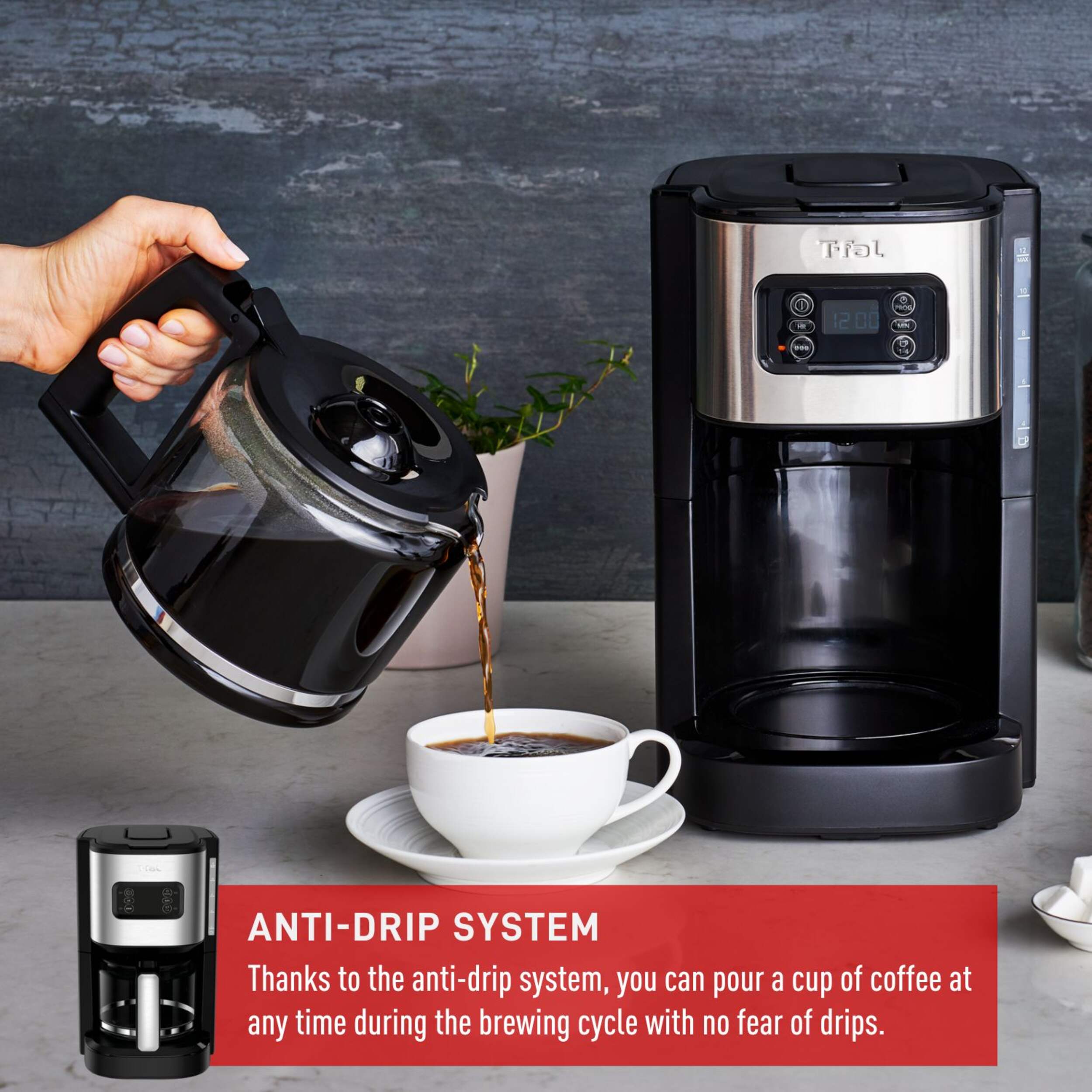 Tfal Element Filter Coffee Maker, 1.8L, 12 Cups, Stainless Steel Canadian Tire