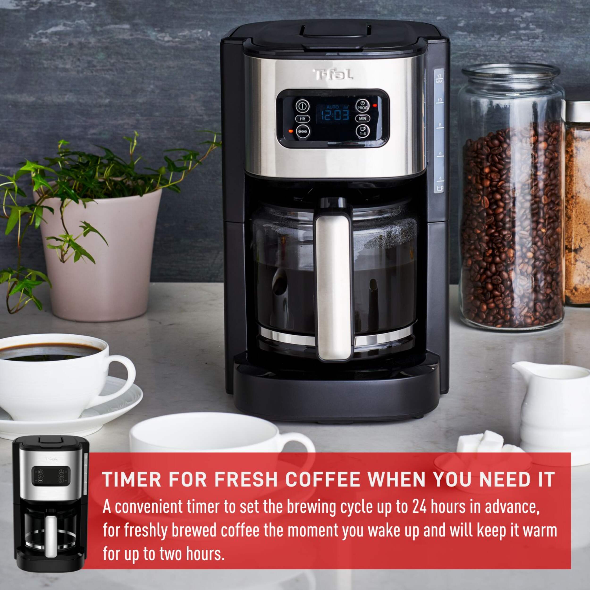 Tfal Element Filter Coffee Maker, 1.8L, 12 Cups, Stainless Steel Canadian Tire