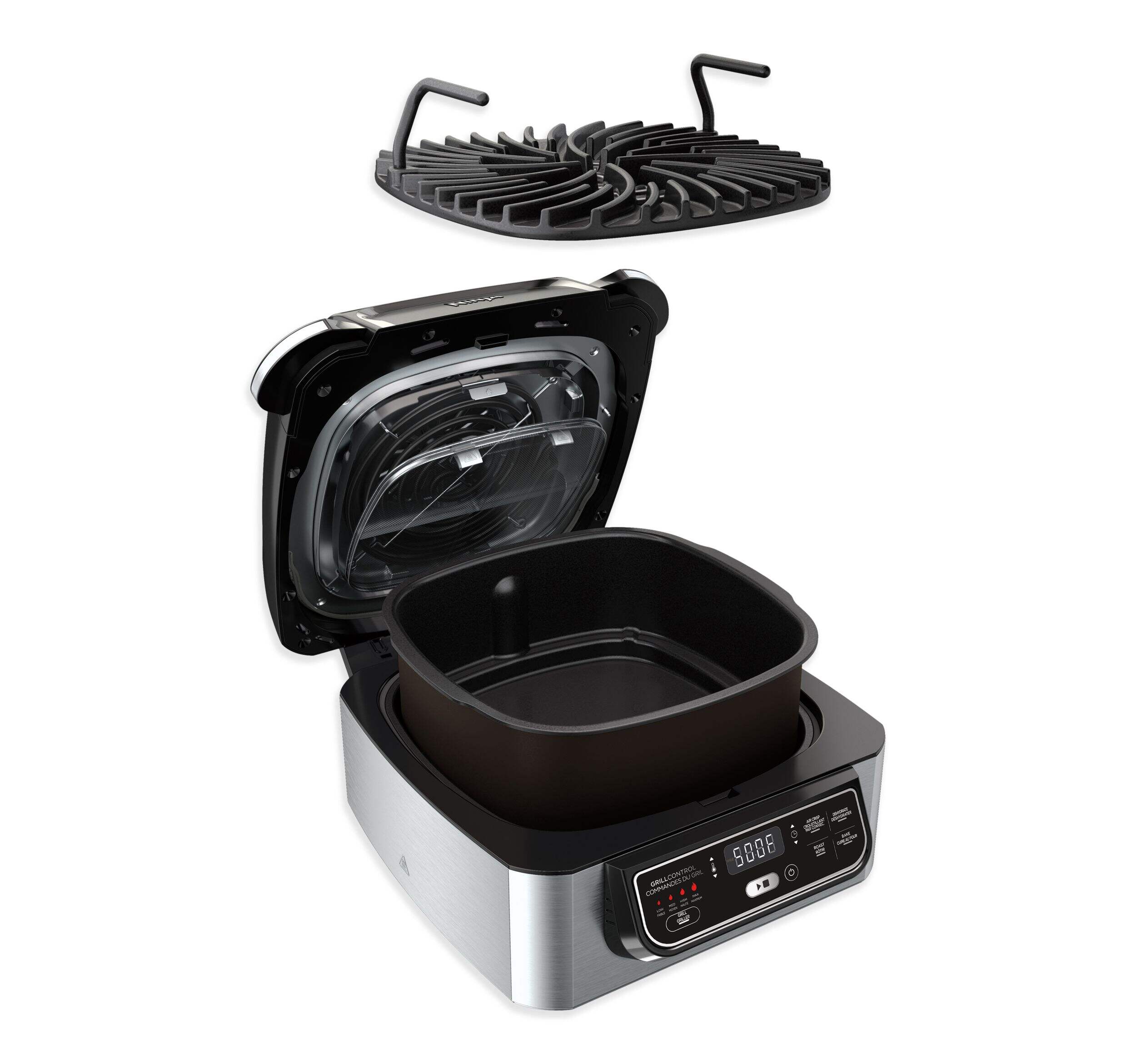 Ninja® Foodi™ 5-in-1 Non-Stick Indoor Grill w/ Air Fryer, Stainless Steel, Black Front_Angled_Right