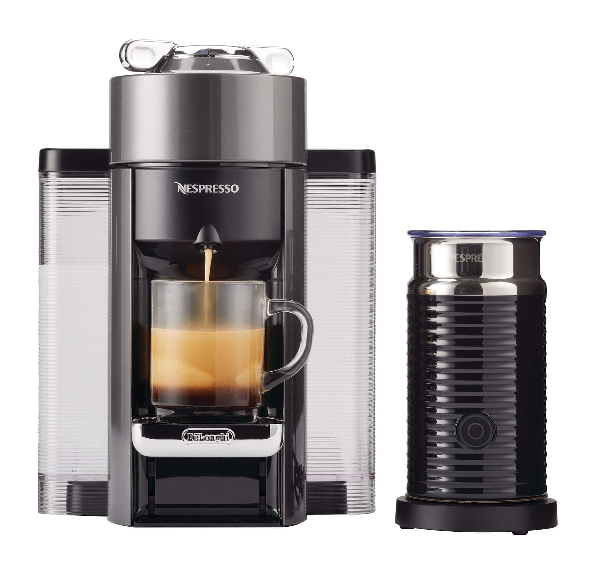 Nespresso by De'Longhi Evoluo Silver Coffee and Espresso Machine with Aeroccino  Frother Bundle + Reviews