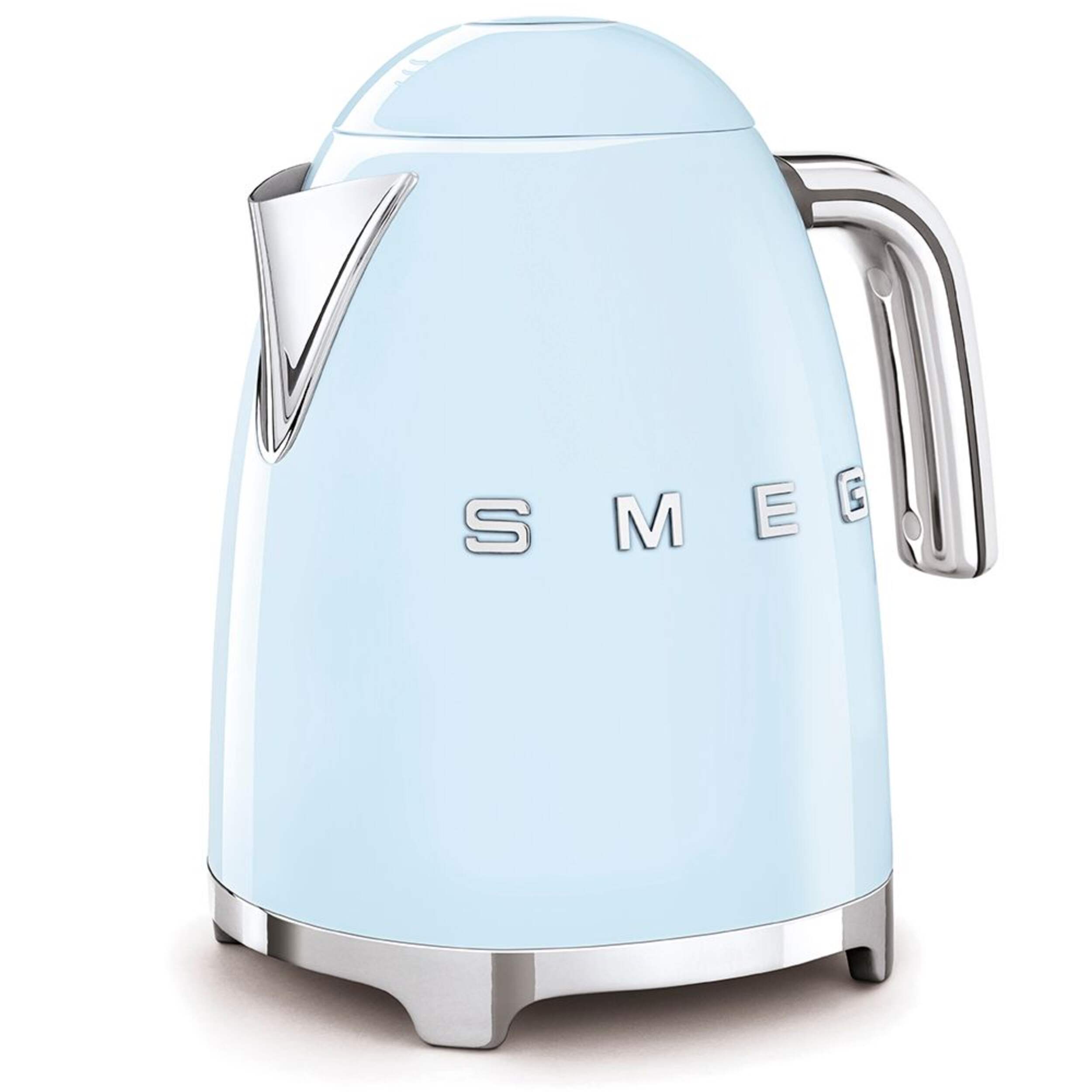 Smeg Retro Style Electric Tea Kettle with Cordless Base, Light Blue, 1.7-L Front_Three_Fourths_Angled_Left