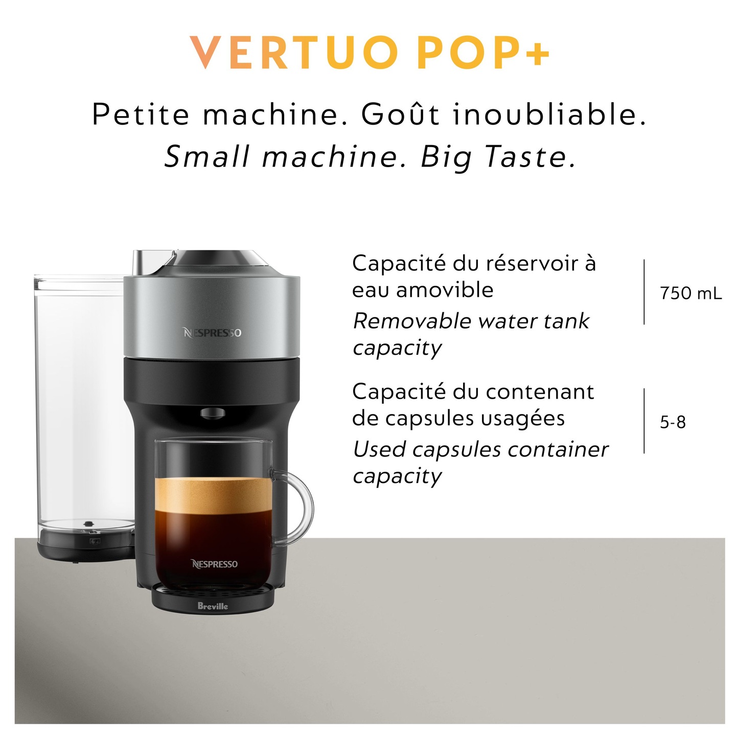 Nespresso Vertuo POP+ Single Titan Coffee Machine, Dark Grey, 5Cup