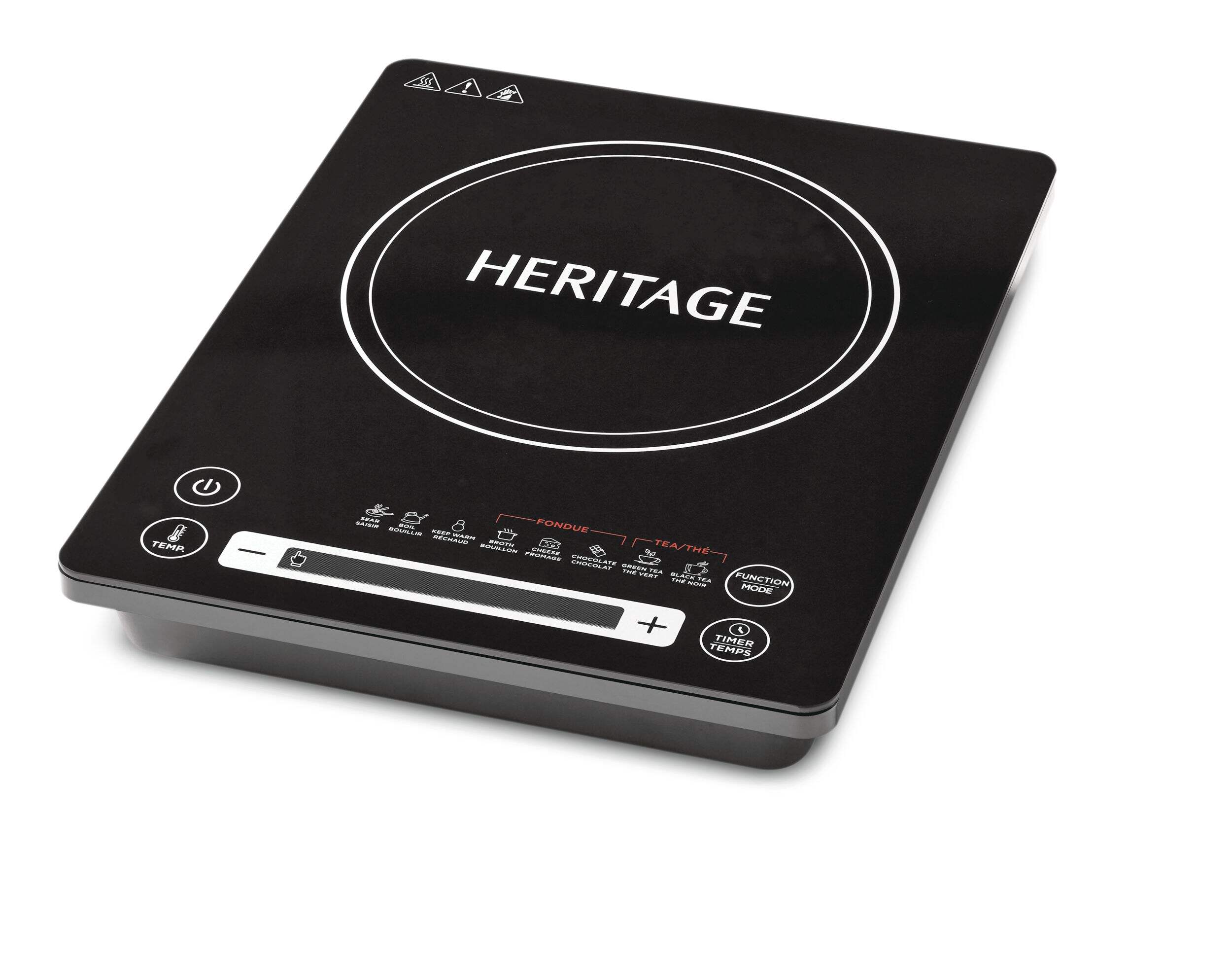 Heritage Portable Induction Cooktop w/ 8 Cooking Functions, Black, 1800W Front_Three_Fourths_Angled_Left
