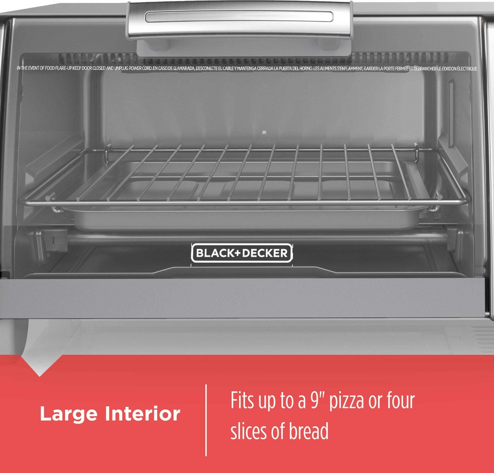 Black & Decker Natural Convection Toaster Oven w/ 4 Functions, Stainless Steel, 4Slices