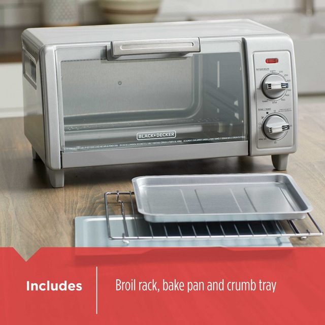 Black & Decker Toaster Oven w/ 4 Functions, Stainless Steel, 4Slices