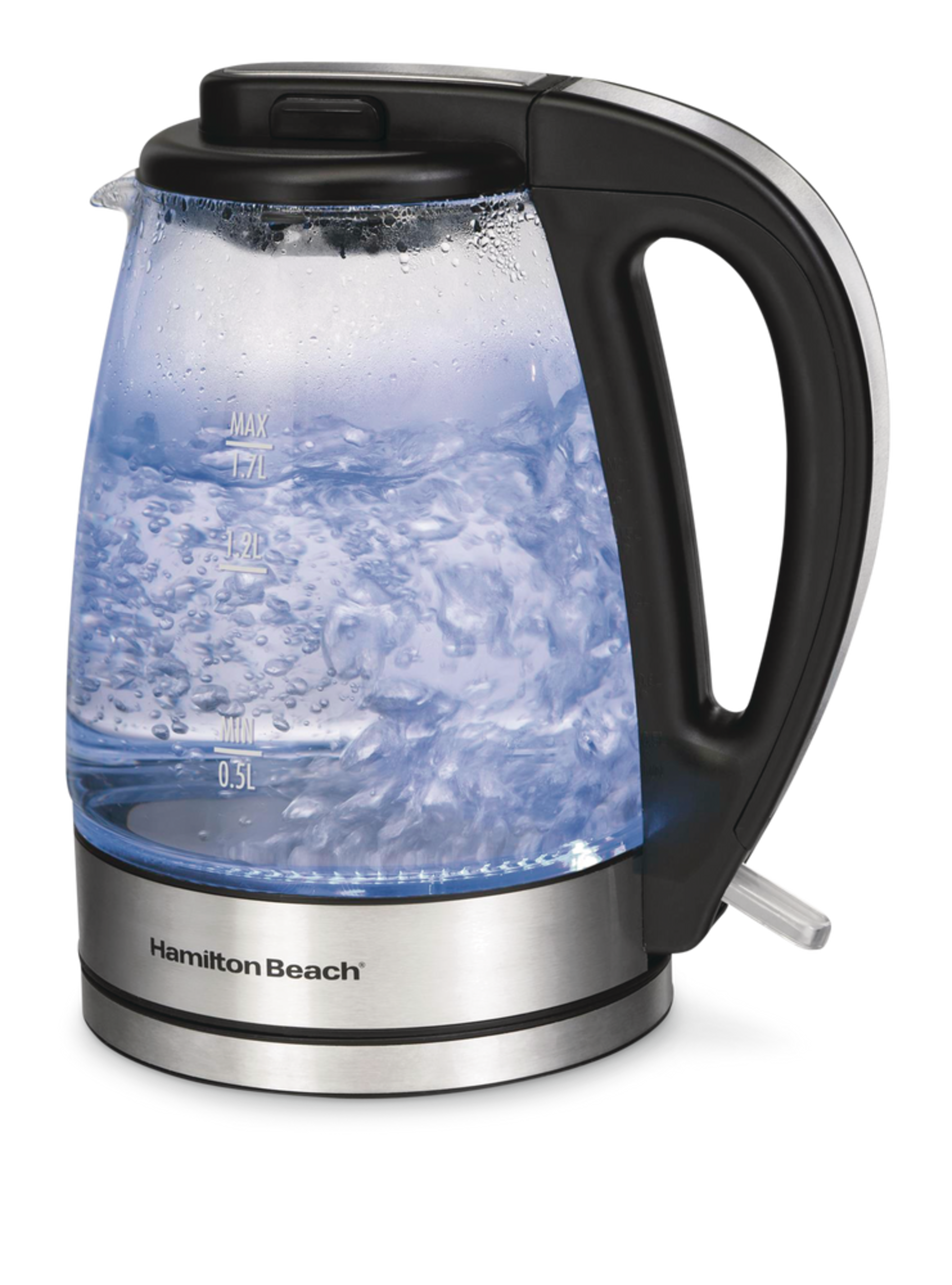 Hamilton Beach Cordless Electric Kettle w/ Auto Shut Off & Blue Light, Glass, 1.7L Front_Elevated