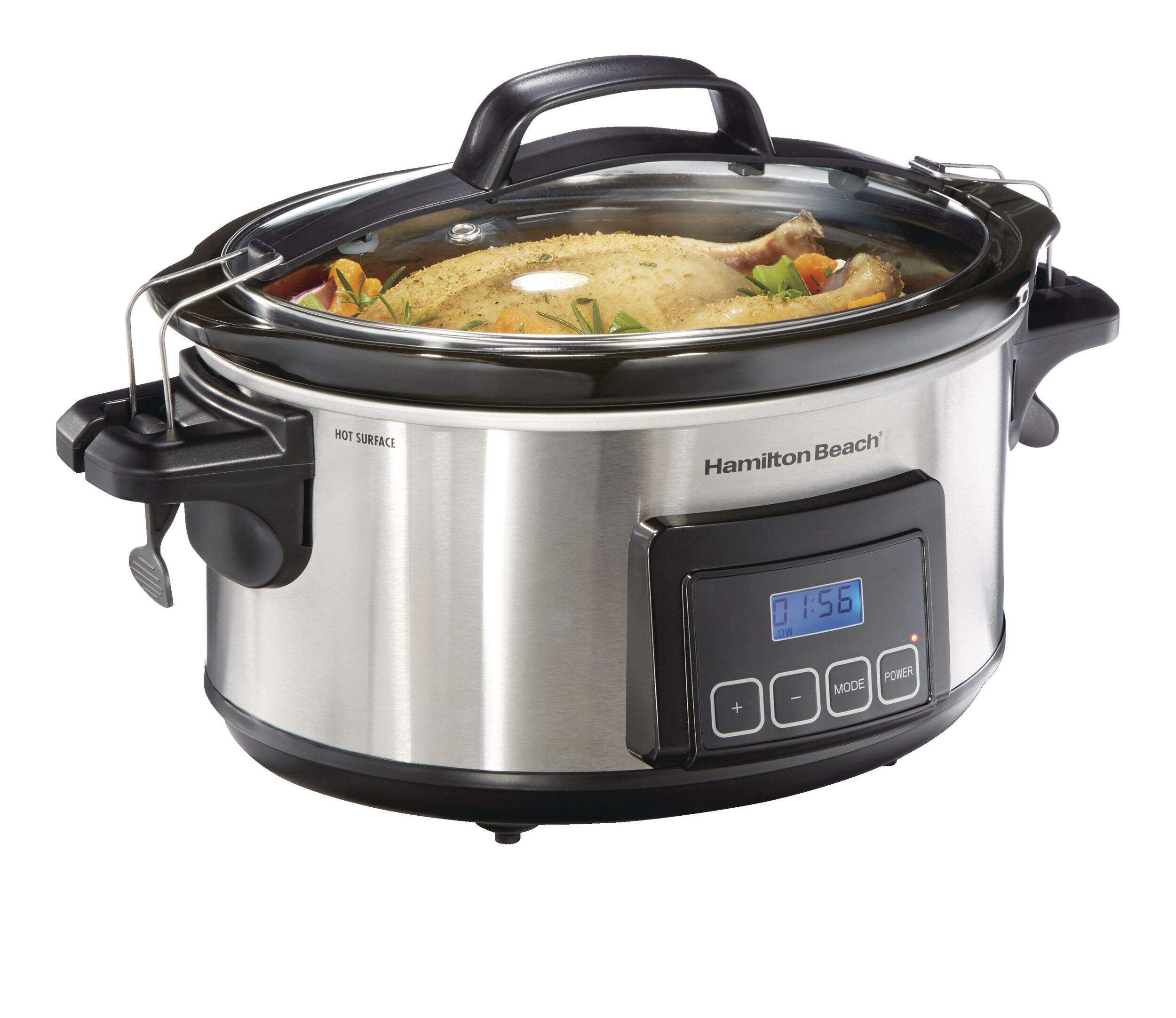 Hamilton Beach Elite Stay or Go™ Slow Cooker, Stainless Steel, 6qt Front_Angled_Right