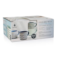 Manna Blue Strip Stackable Mugs, Assorted Colours, 4-pk