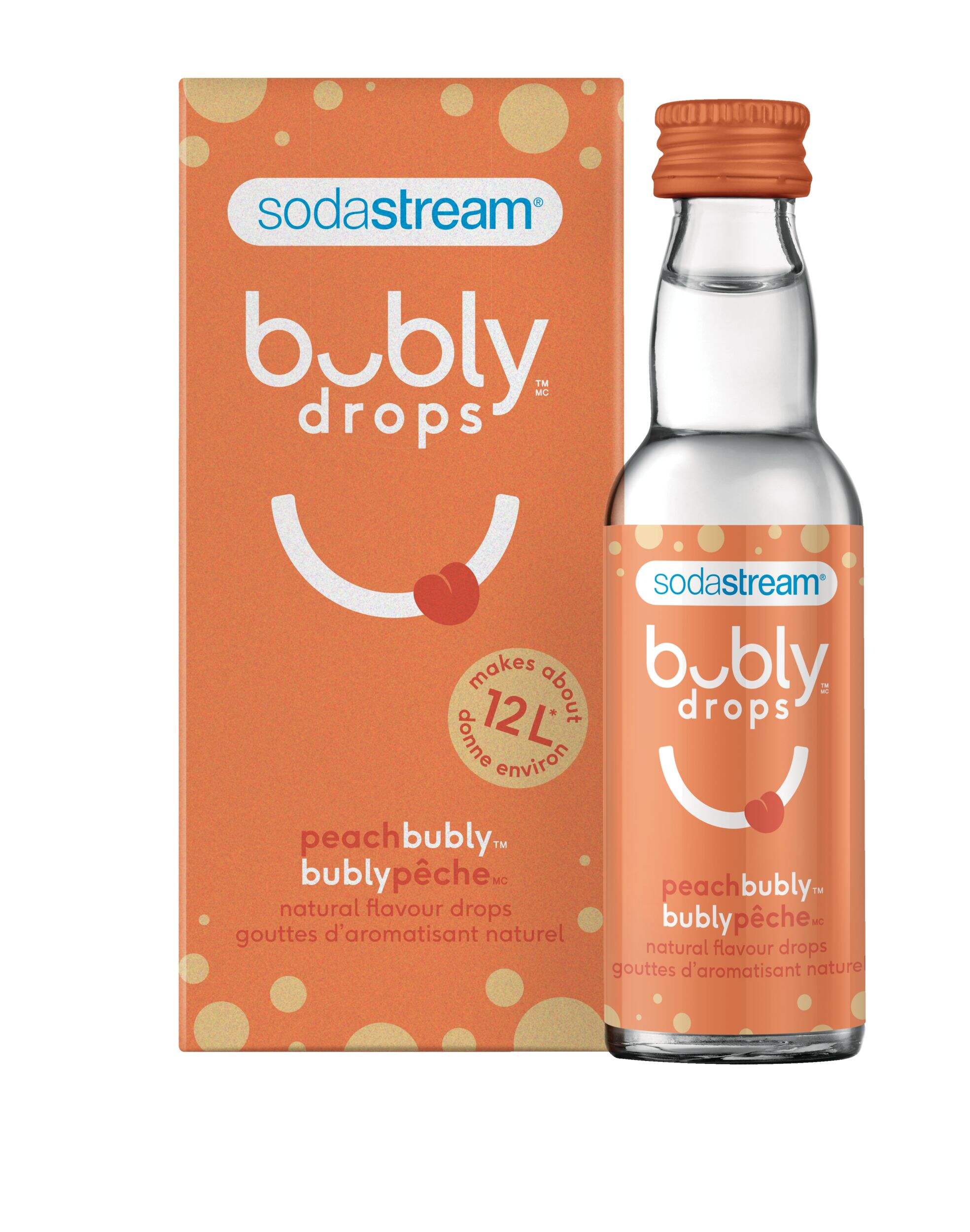 Concentré de saveur en gouttes SodaStream Bubly, mélange pour boisson pétillante aromatisée, pêche, 40 mL Front_Flat