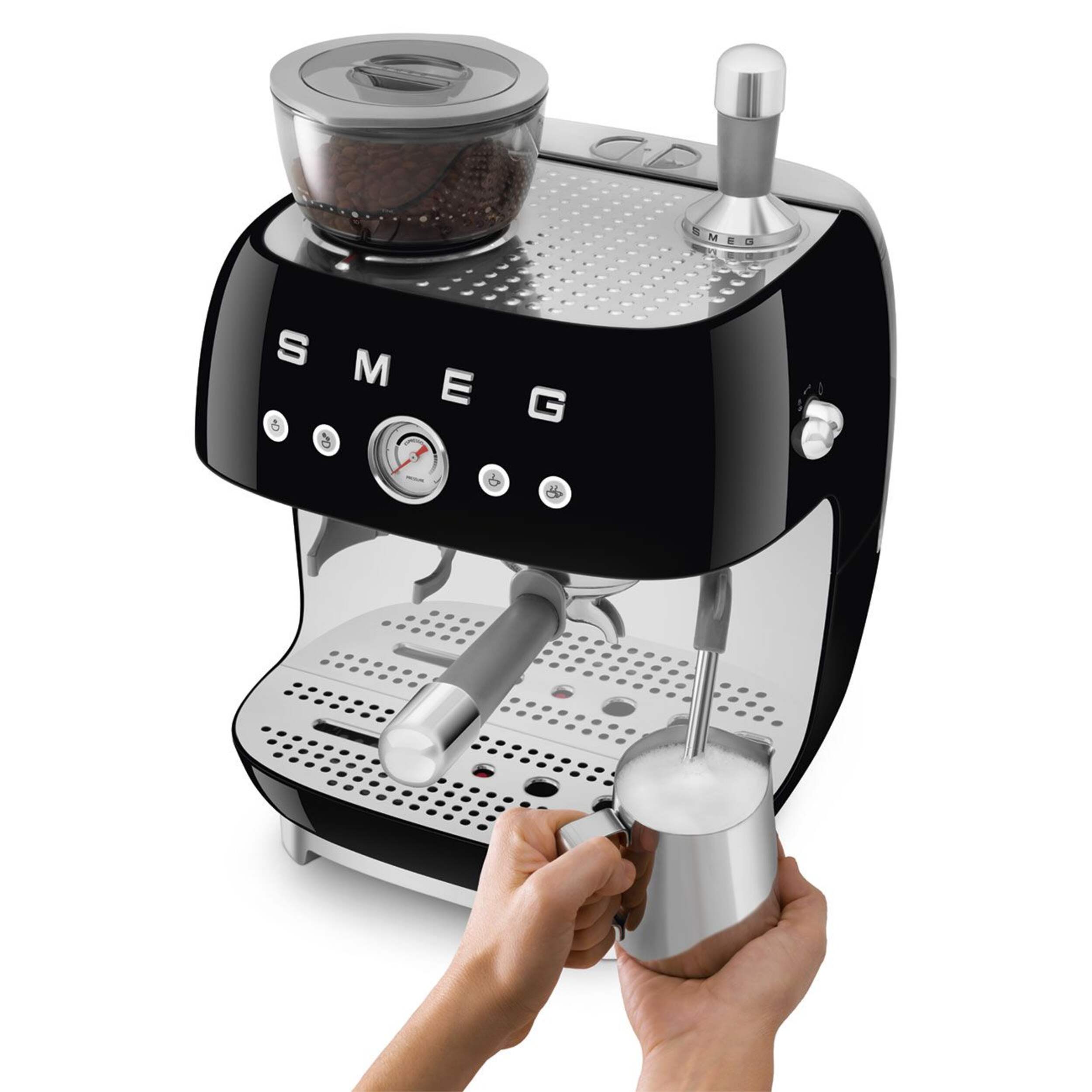 SMEG Espresso Coffee Machine with Integrated Grinder, Black Front_Angled_Left