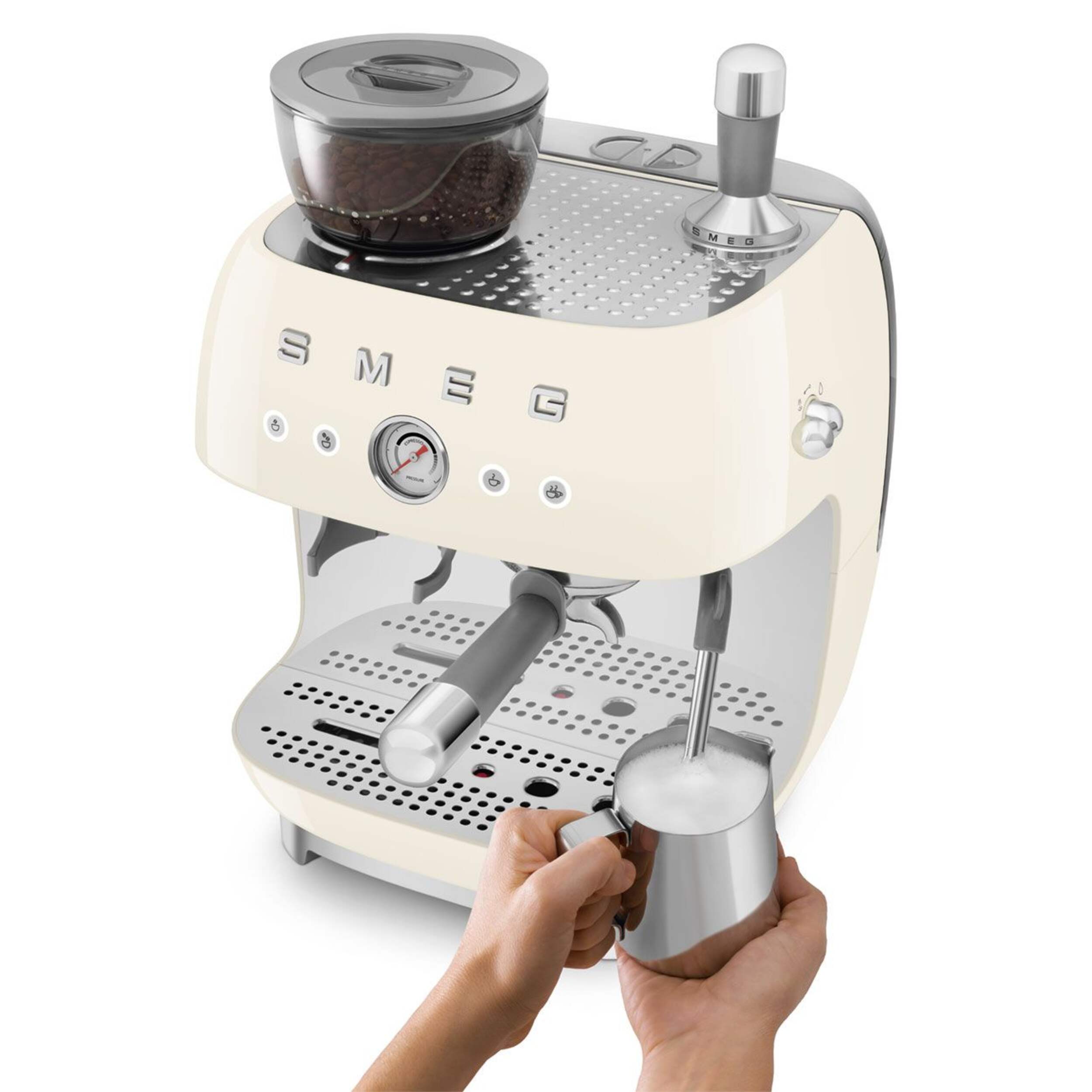 SMEG Espresso Coffee Machine with Integrated Grinder, Cream Front_Angled_Left