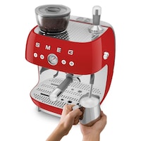 SMEG Espresso Coffee Machine with Integrated Grinder, Red Front_Angled_Left