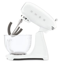 SMEG 600W Vintage Tilting Stand Mixer with Glass Bowl, White