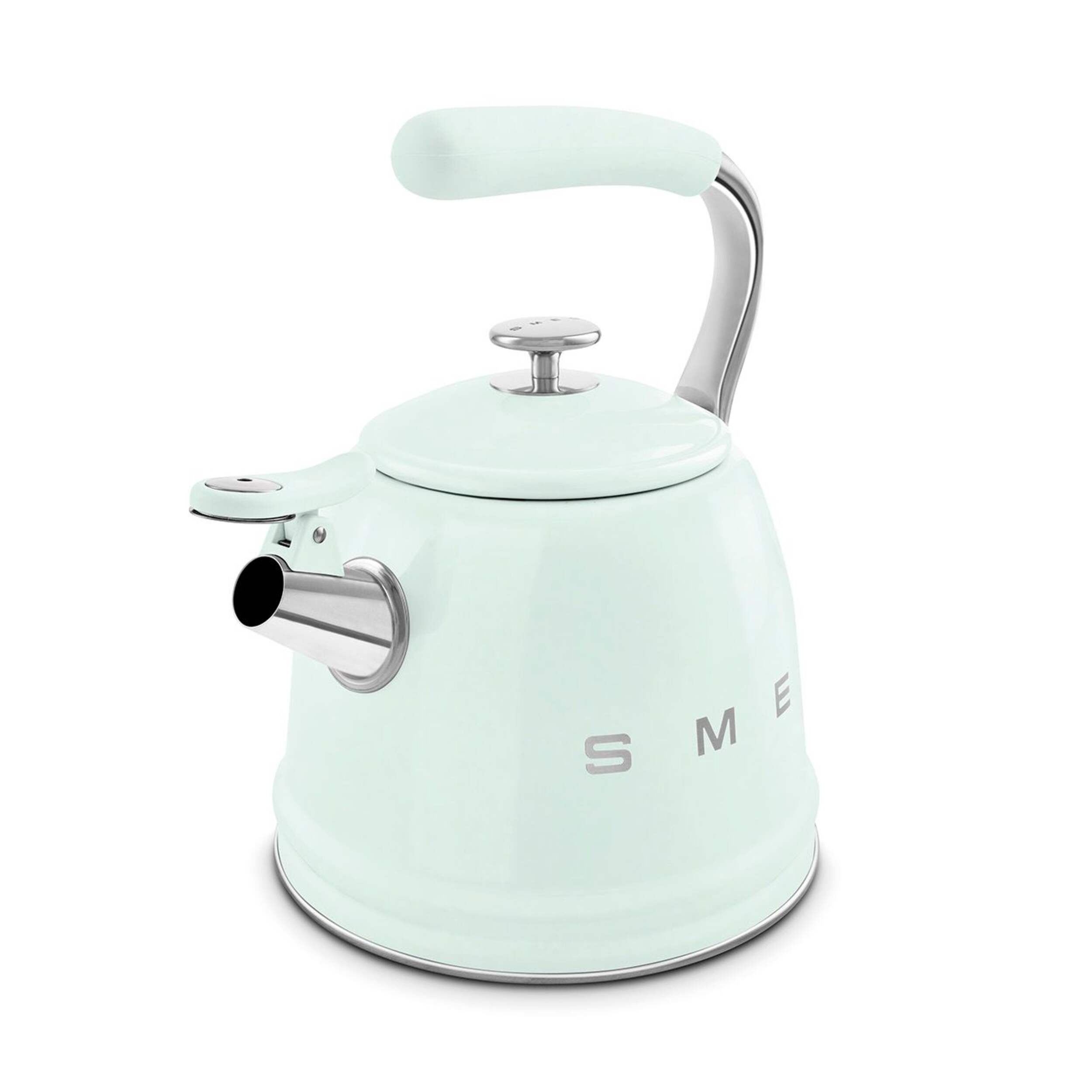 SMEG Stove Top Whistling Kettle, Pastel Green, 2.3-L Front_Angled_Left