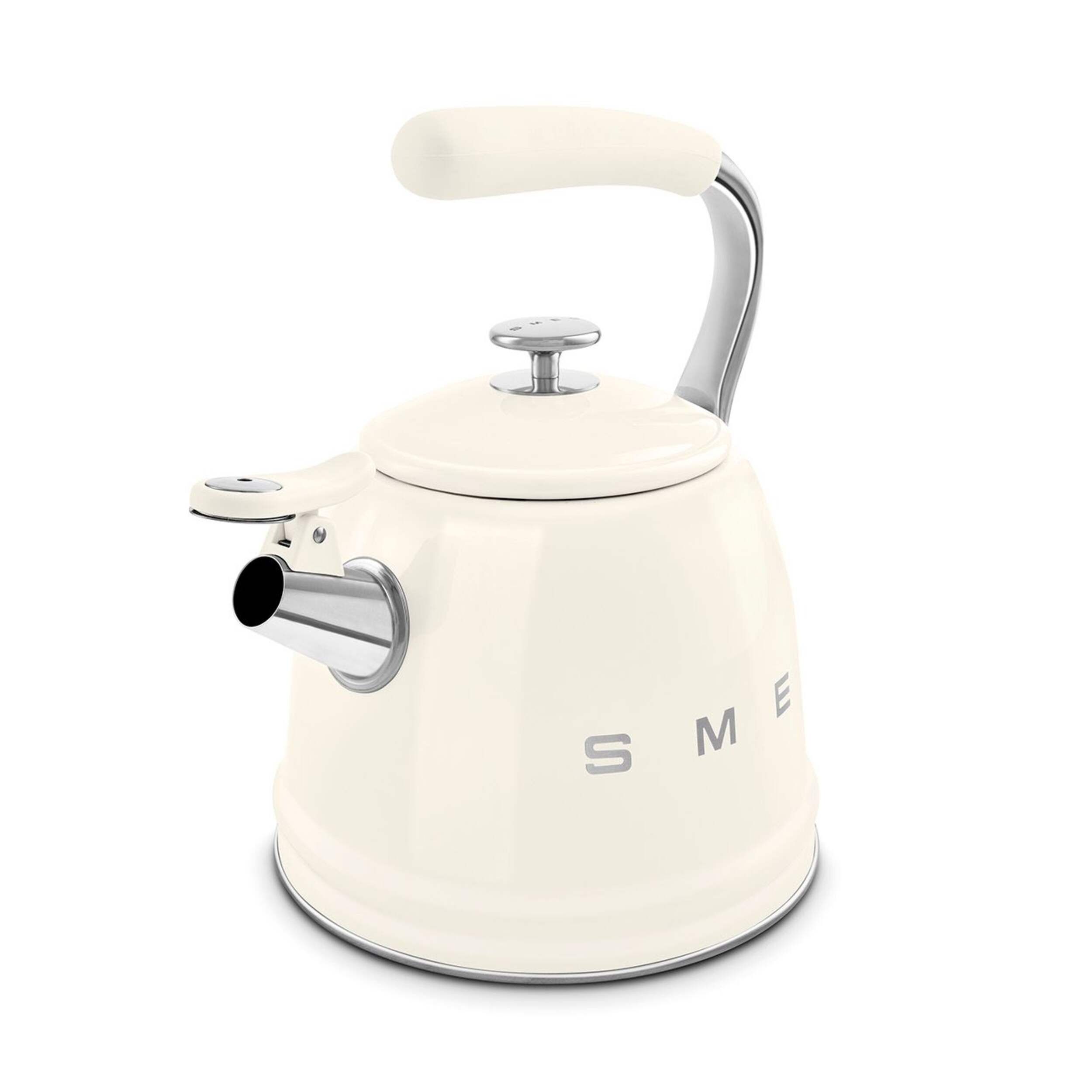SMEG Traditional Stove Top Whistling Kettle, Cream, 2.3-L Front_Angled_Left