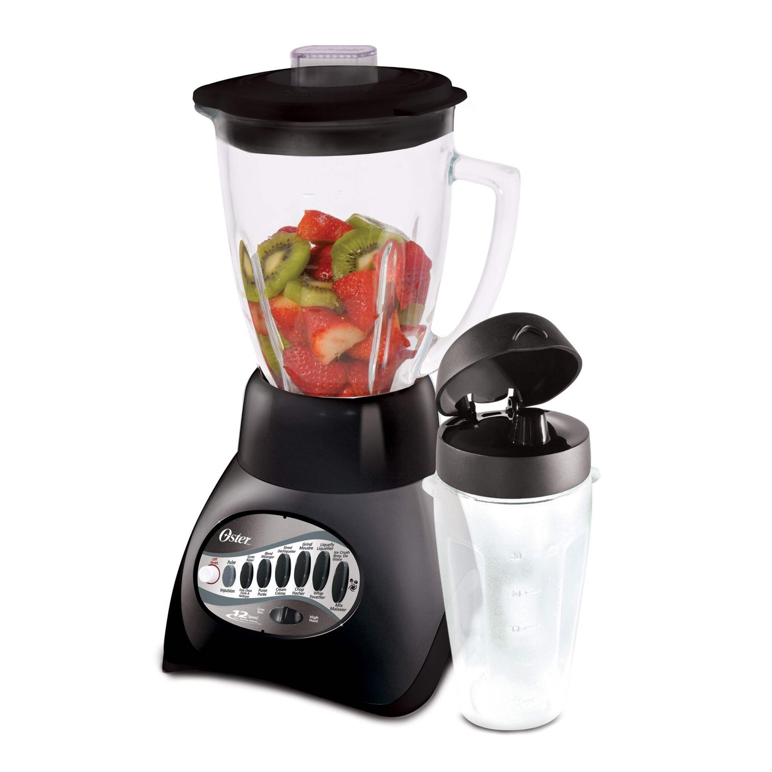 Oster® 12-Speed Blender with Blend-N-Go® Cup, Black Front_Three_Fourths_Angled_Left
